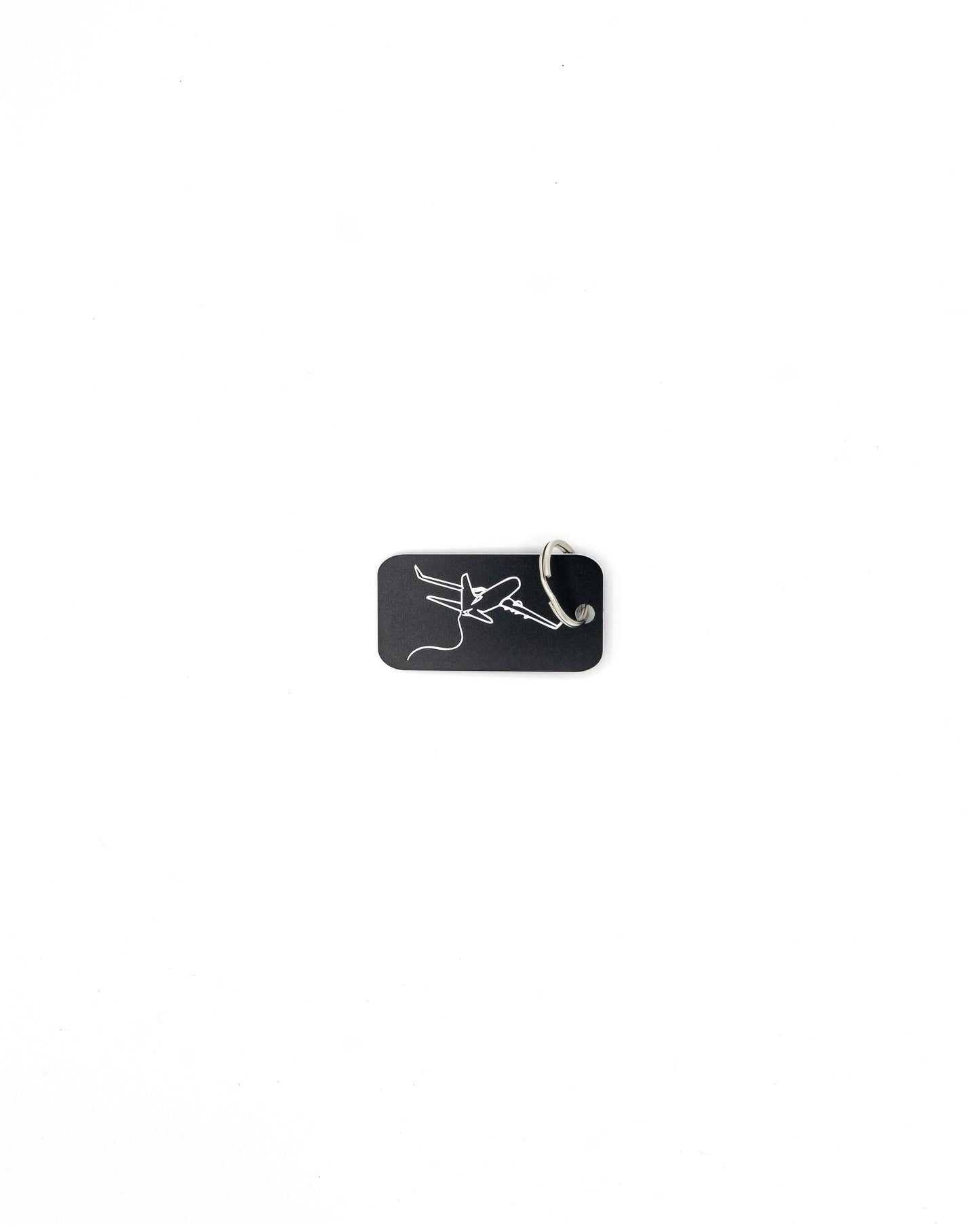 Airplane Design Acrylic Keychain in black with classic key ring.