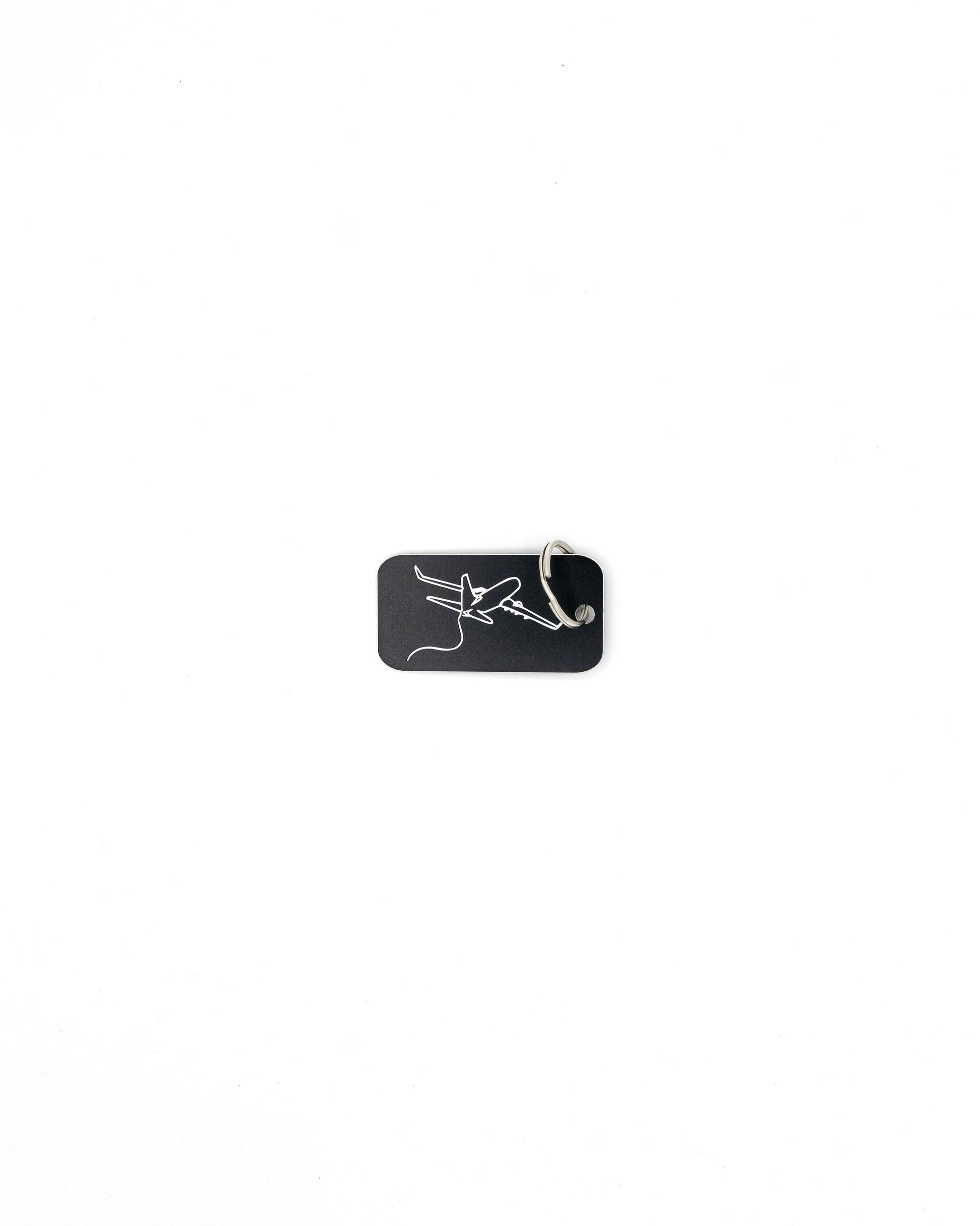 Airplane Design Acrylic Keychain in black with classic key ring.