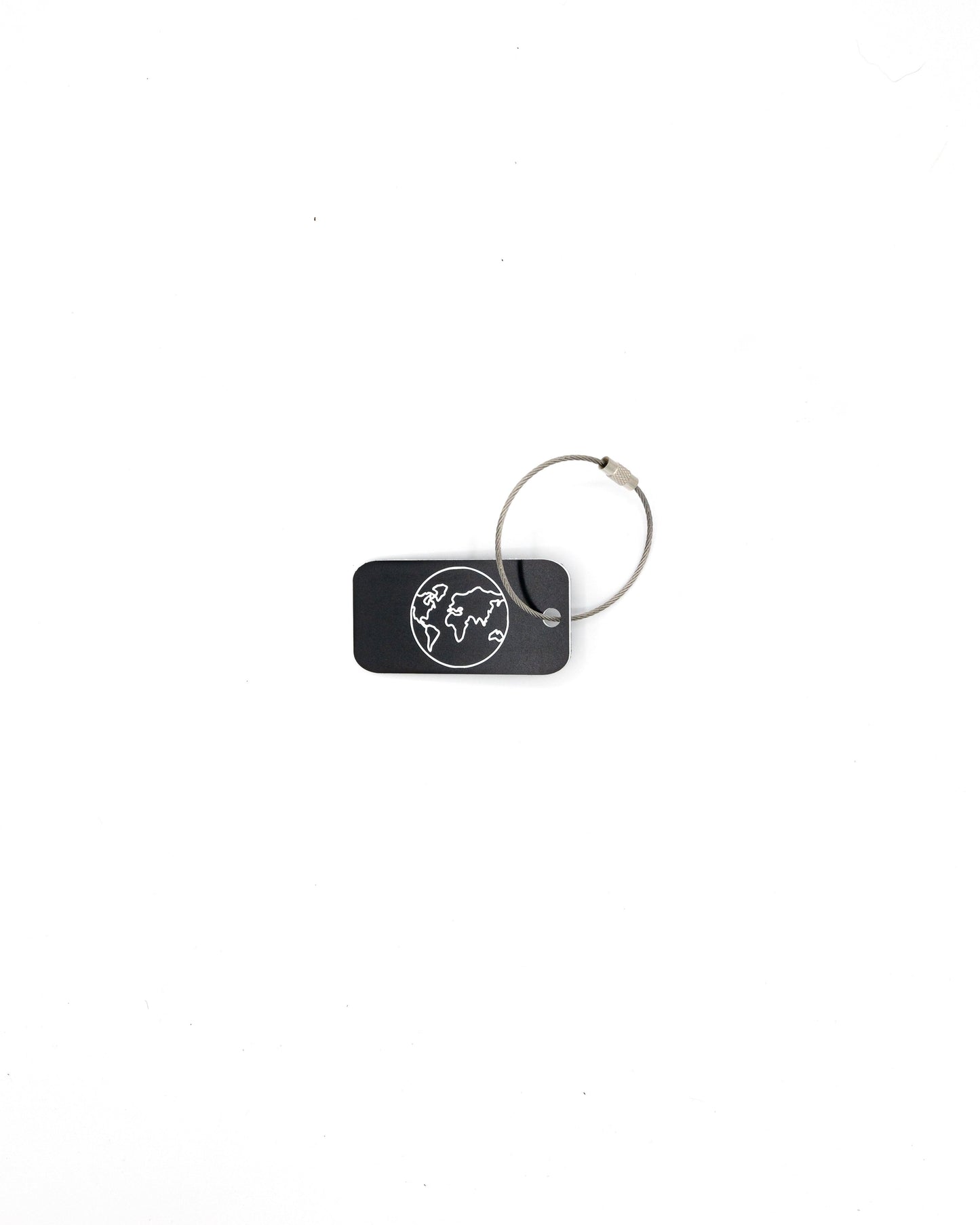 plastic key tag with world design travel accessory black wire loop