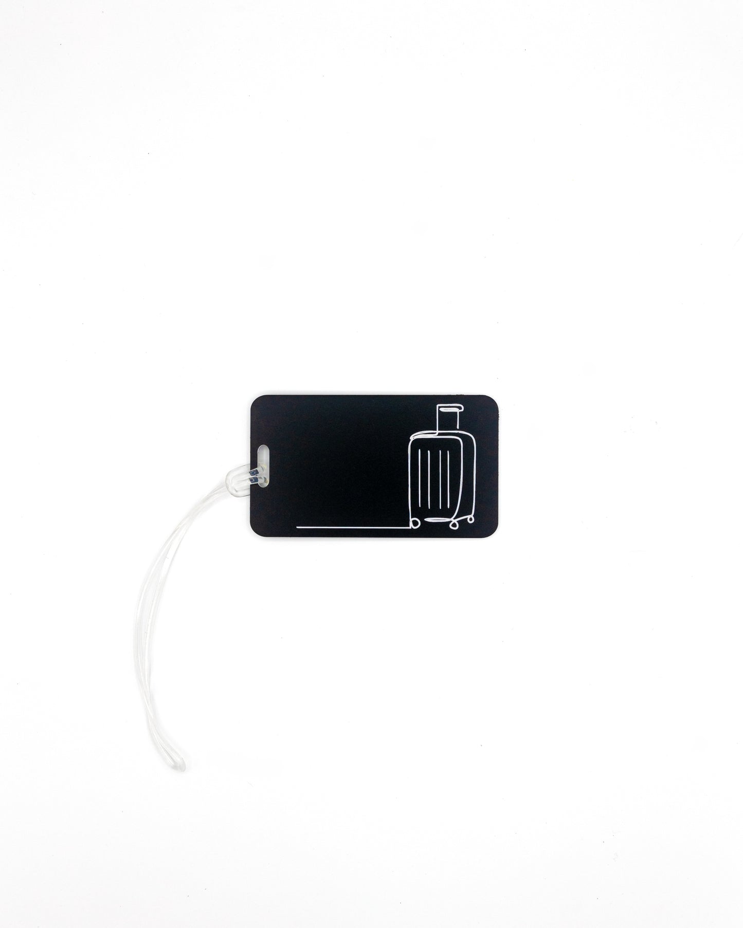 Luggage Design acrylic luggage tag in black with worm loop.