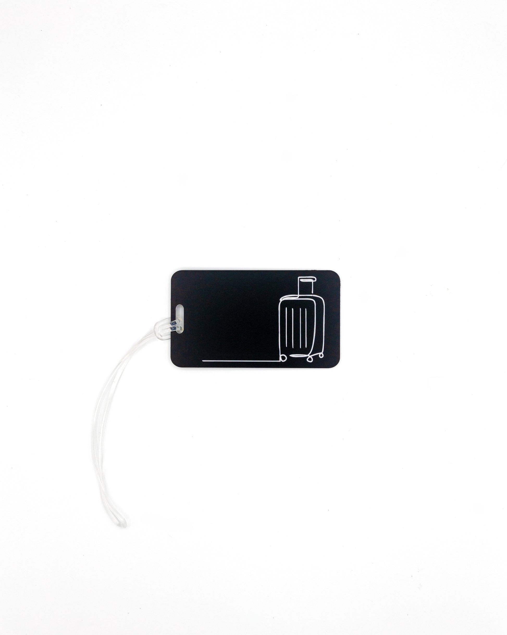 Luggage Design acrylic luggage tag in black with worm loop.
