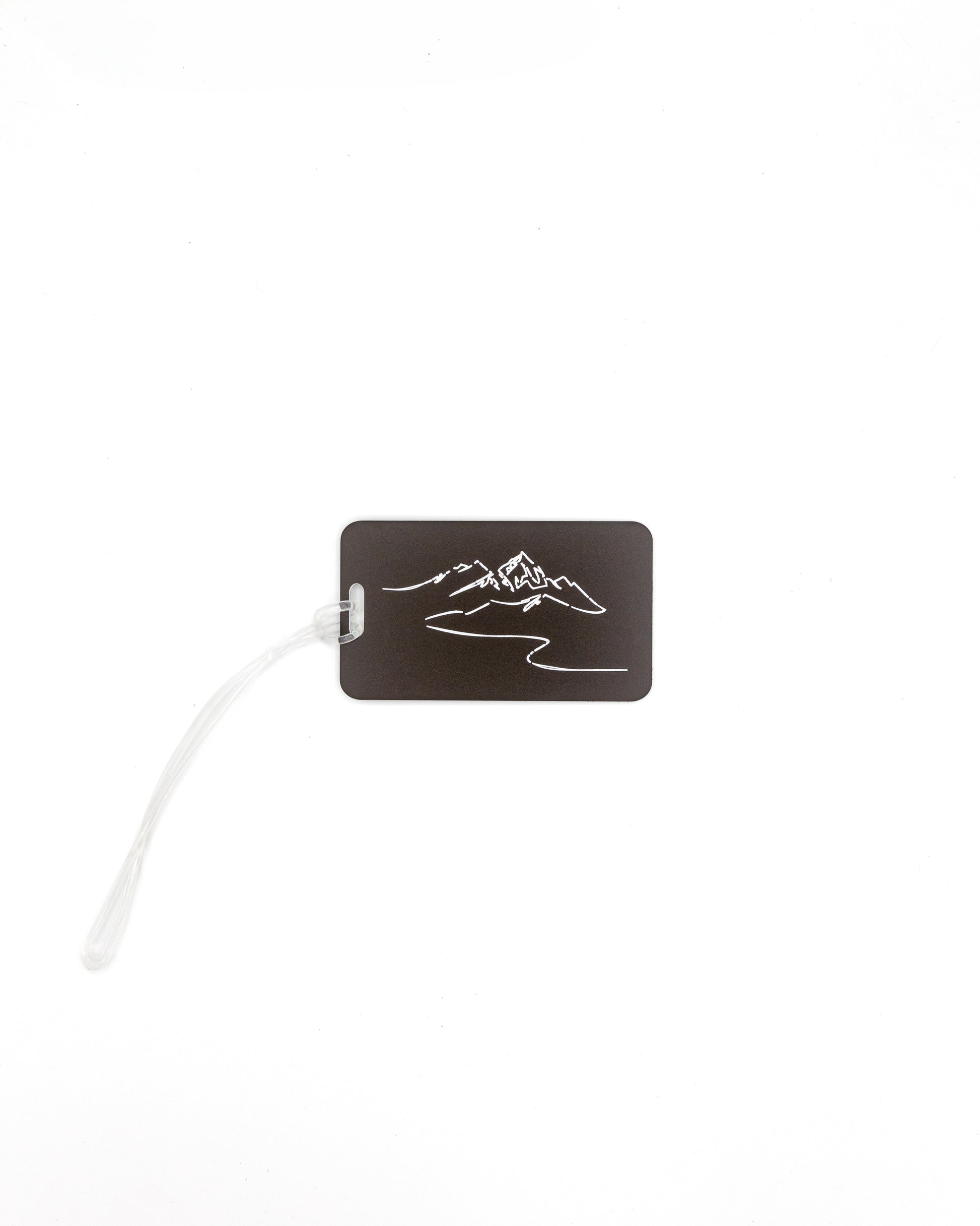 Mountain Design acrylic luggage tag in chocolate with worm loop.