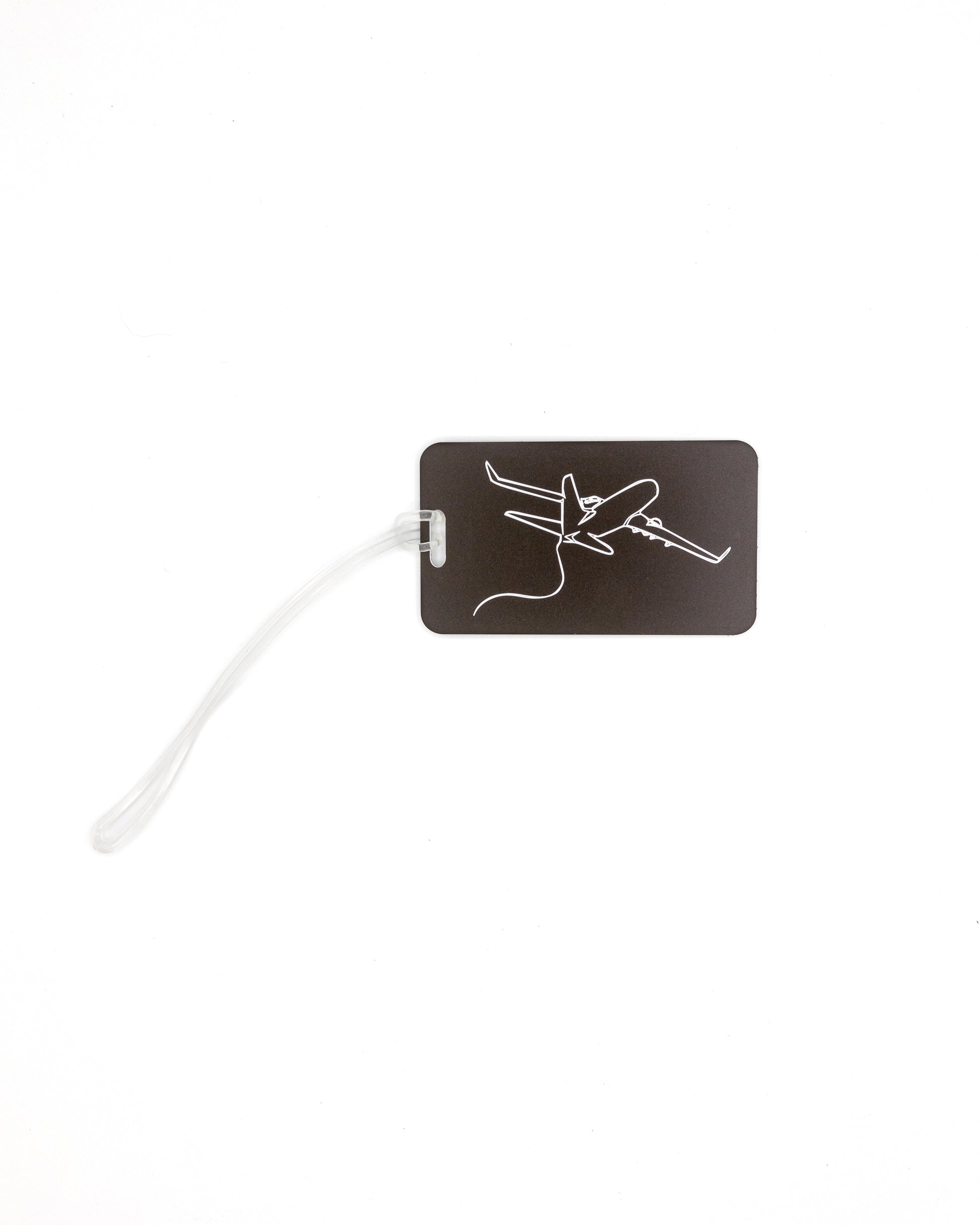 Plane Design acrylic luggage tag in chocolate with worm loop.