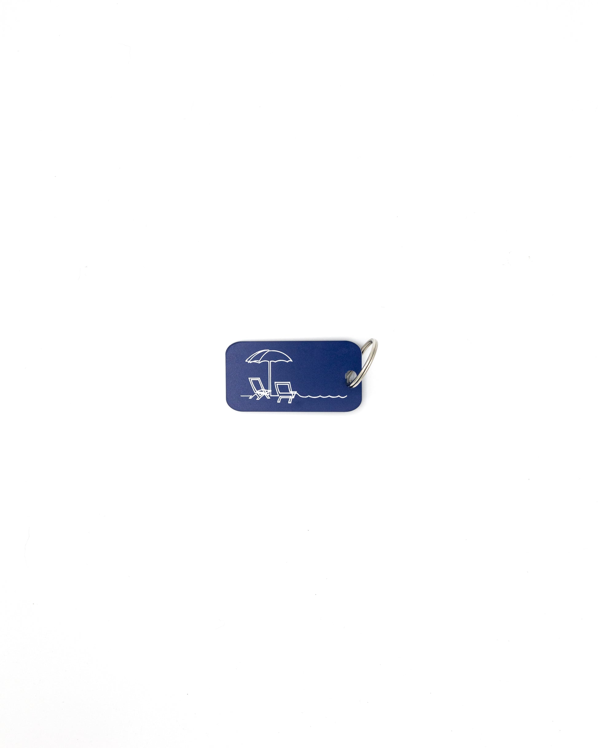 Beach Design Acrylic Keychain in dark blue with classic key ring