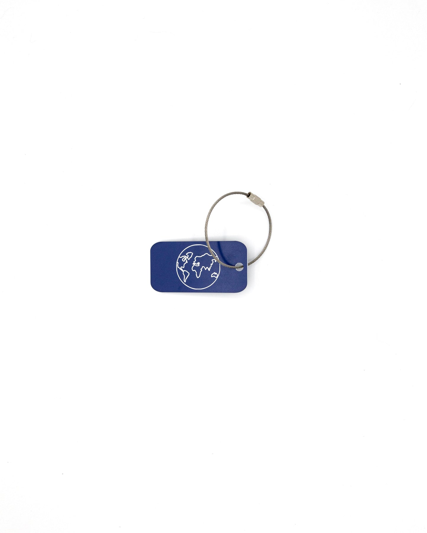 plastic key tag with world design travel accessory dark blue wire loop