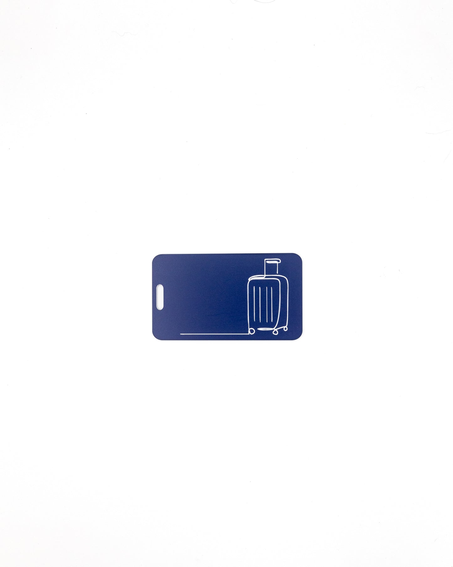 Luggage Design acrylic luggage tag in dark blue.