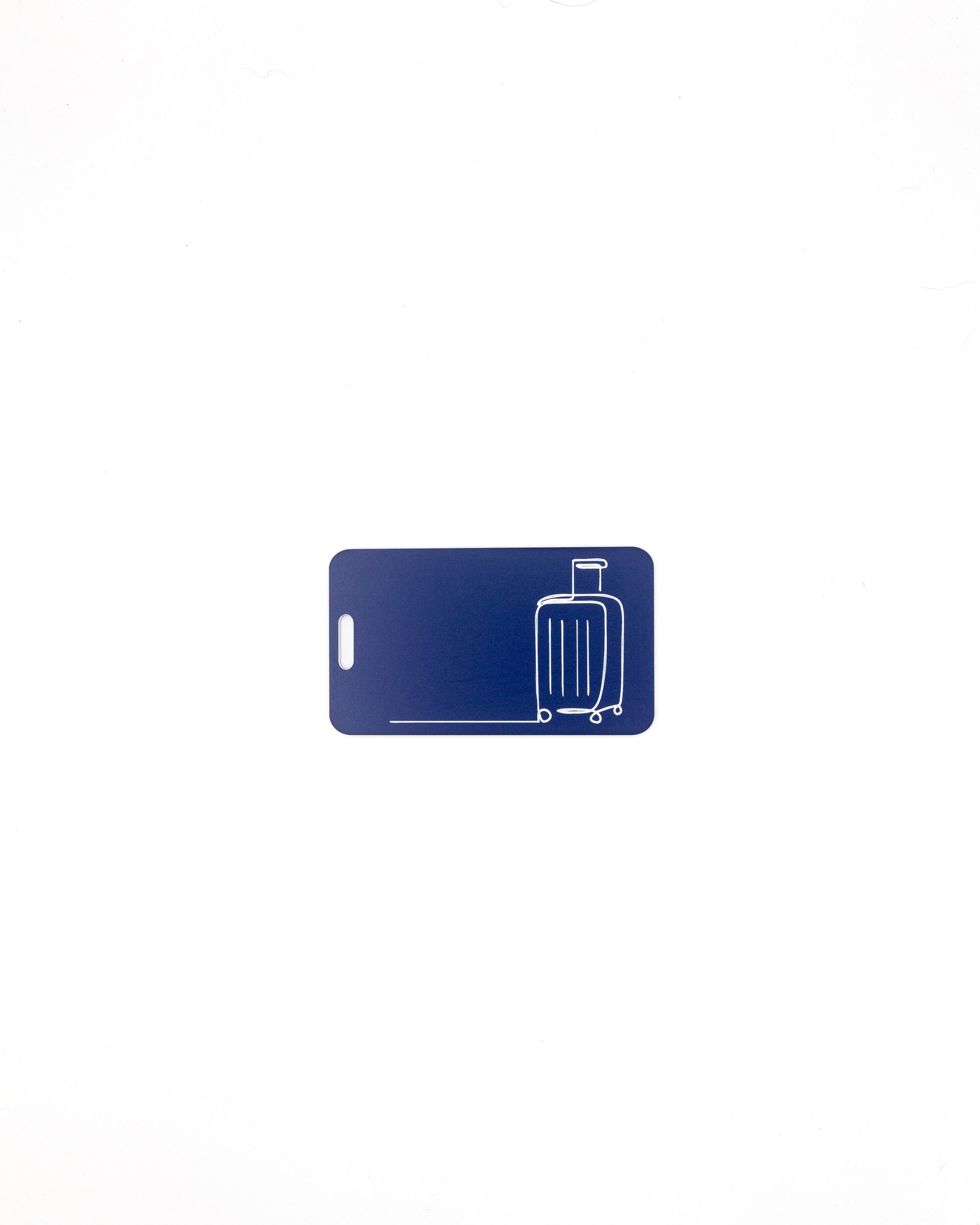 Luggage Design acrylic luggage tag in dark blue.