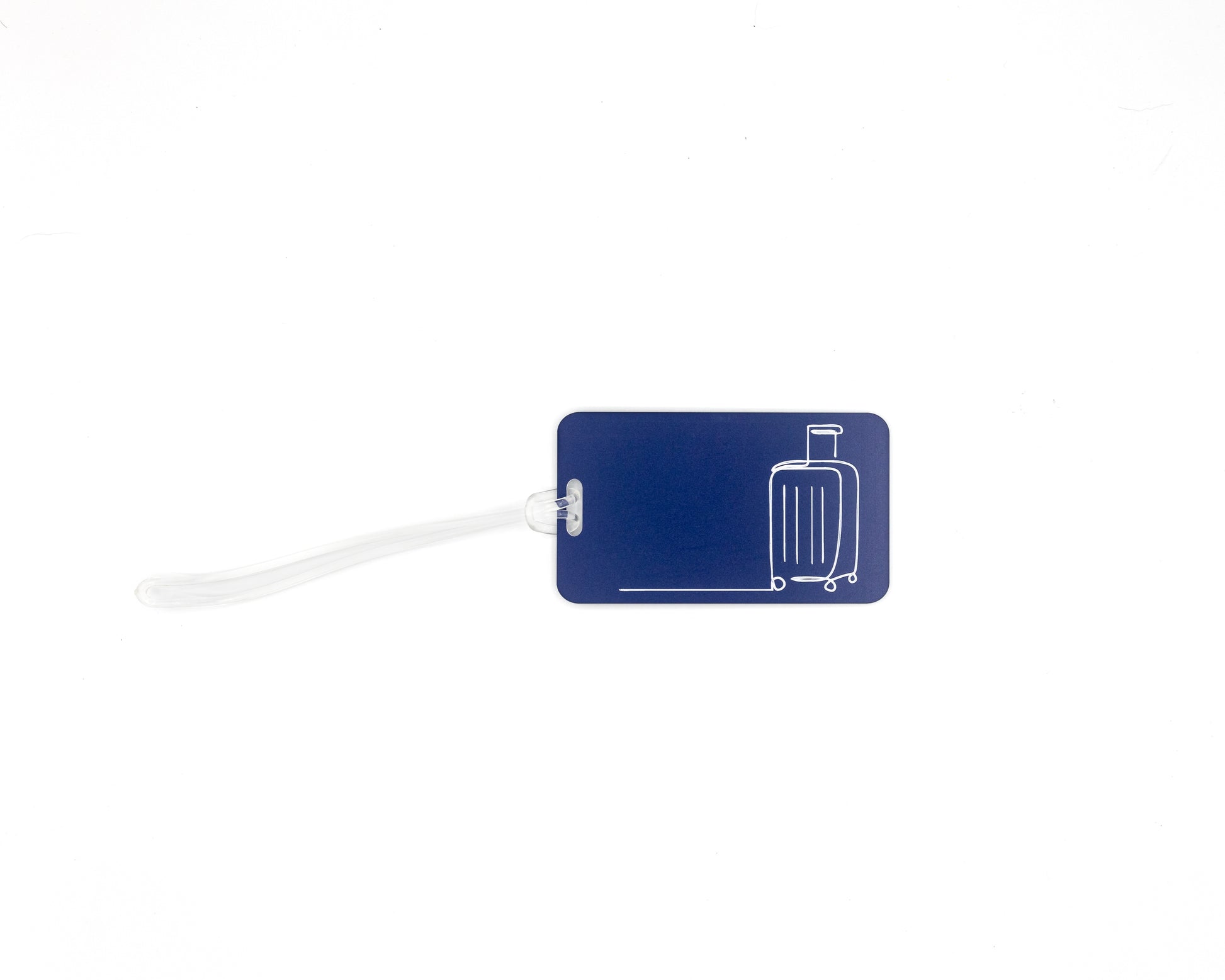 Luggage Design acrylic luggage tag in dark blue with worm loop.