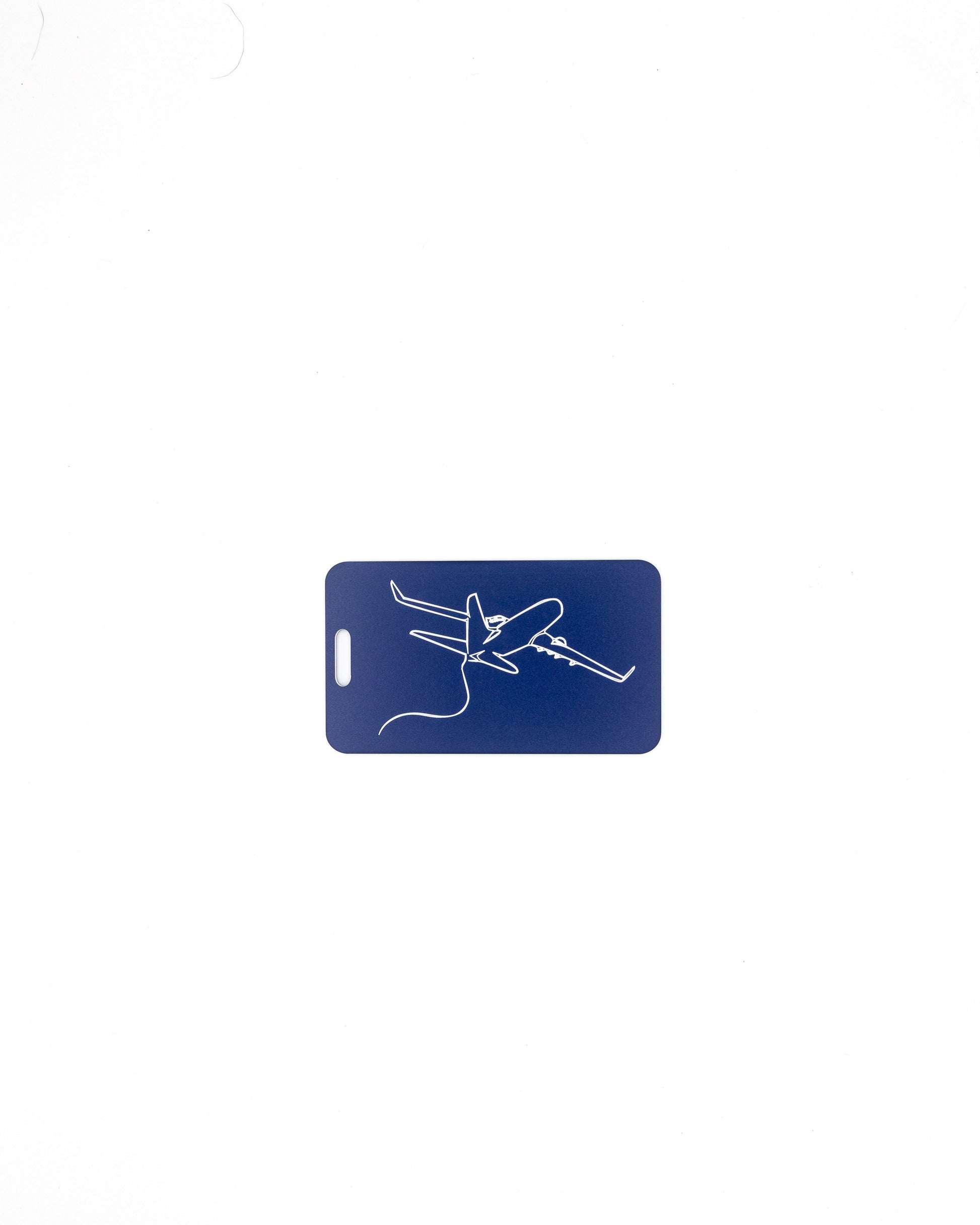Plane Design acrylic luggage tag in dark blue.