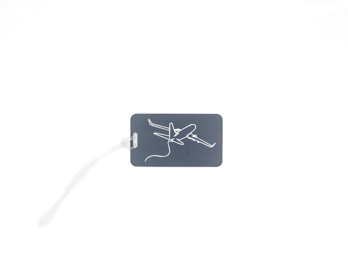 Plane Design acrylic luggage tag in grey with worm loop.