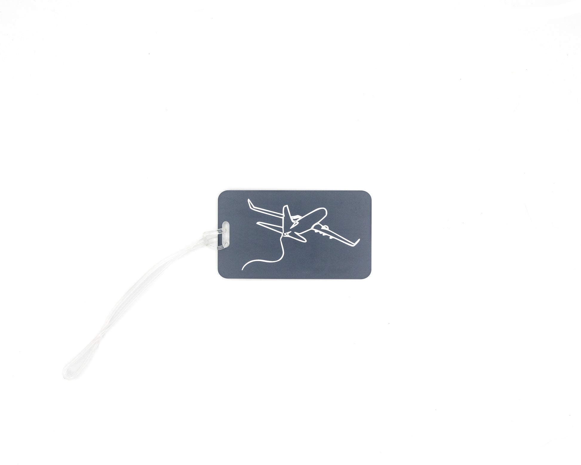 Plane Design acrylic luggage tag in grey with worm loop.