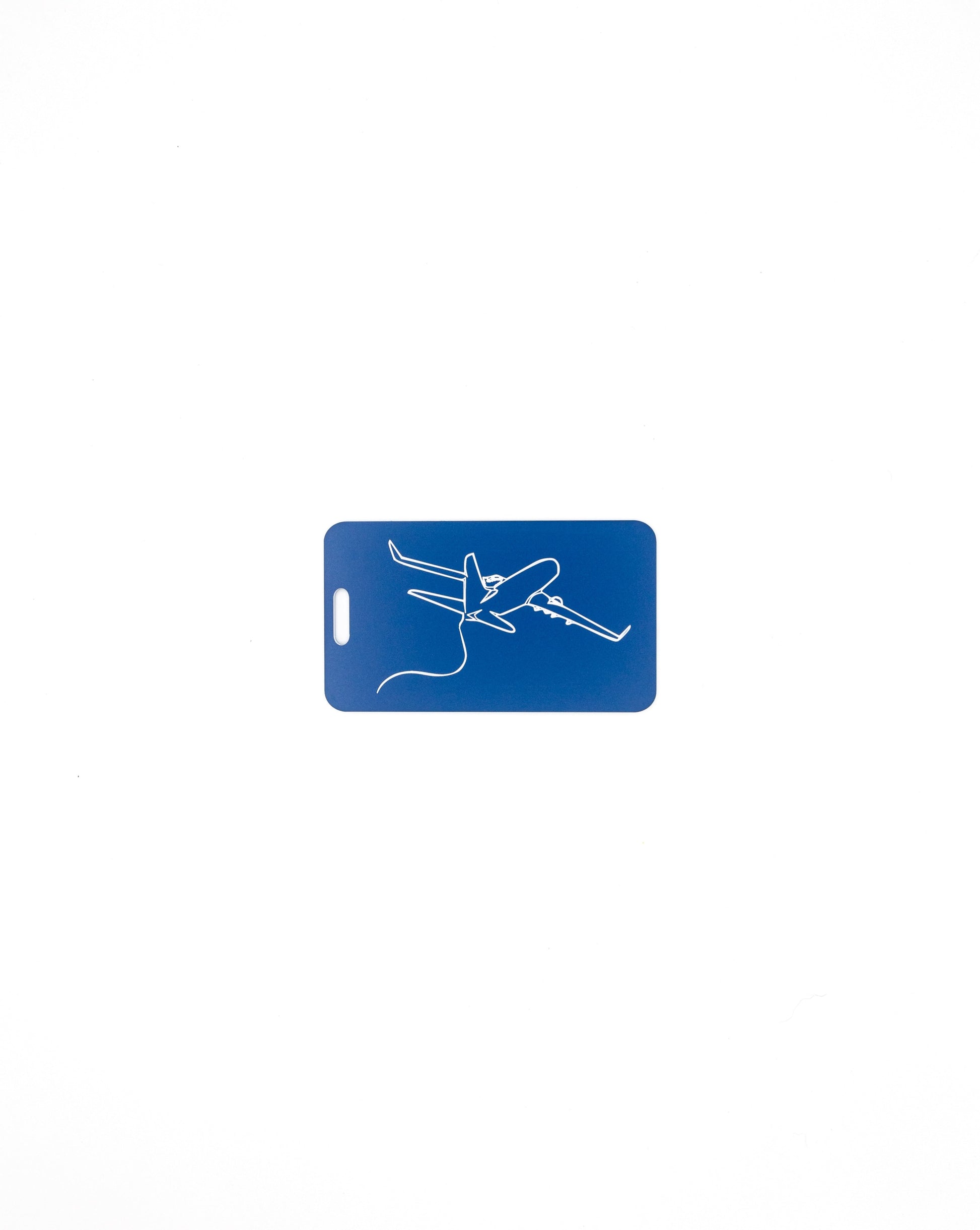 Plane Design acrylic luggage tag in light blue with worm loop.