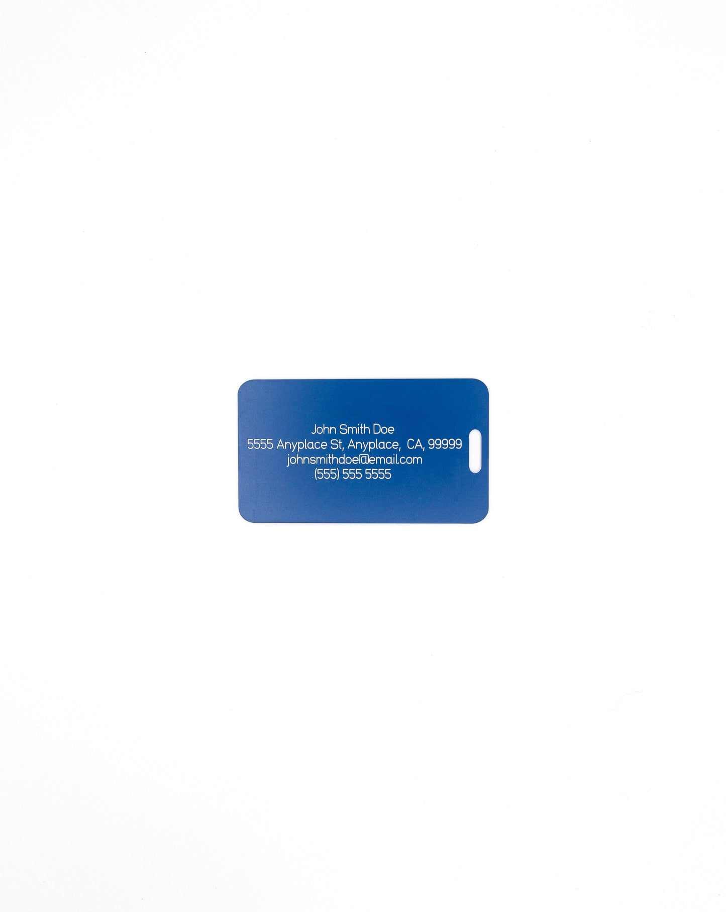 Acrylic luggage tag with travel information in light blue