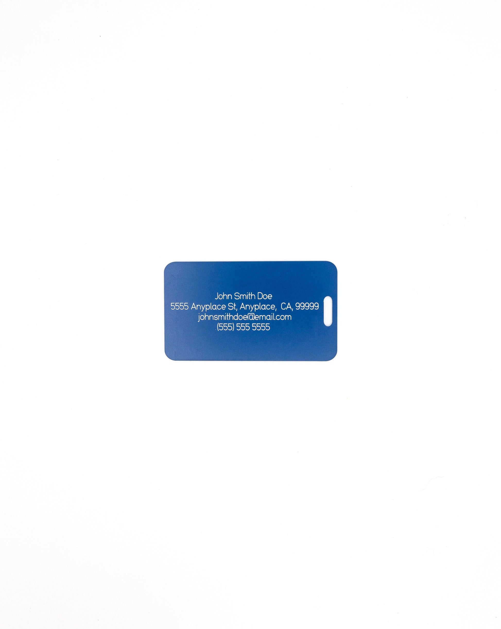 Acrylic luggage tag with travel information in light blue
