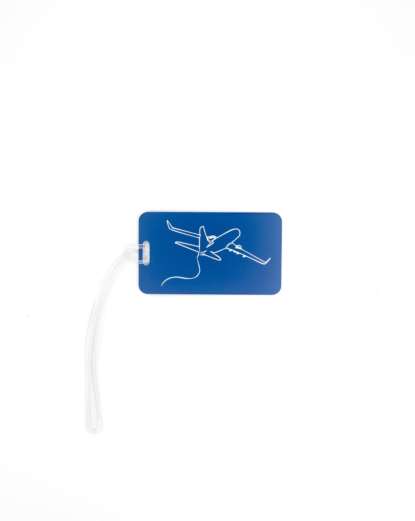 Plane Design acrylic luggage tag in light blue with worm loop.