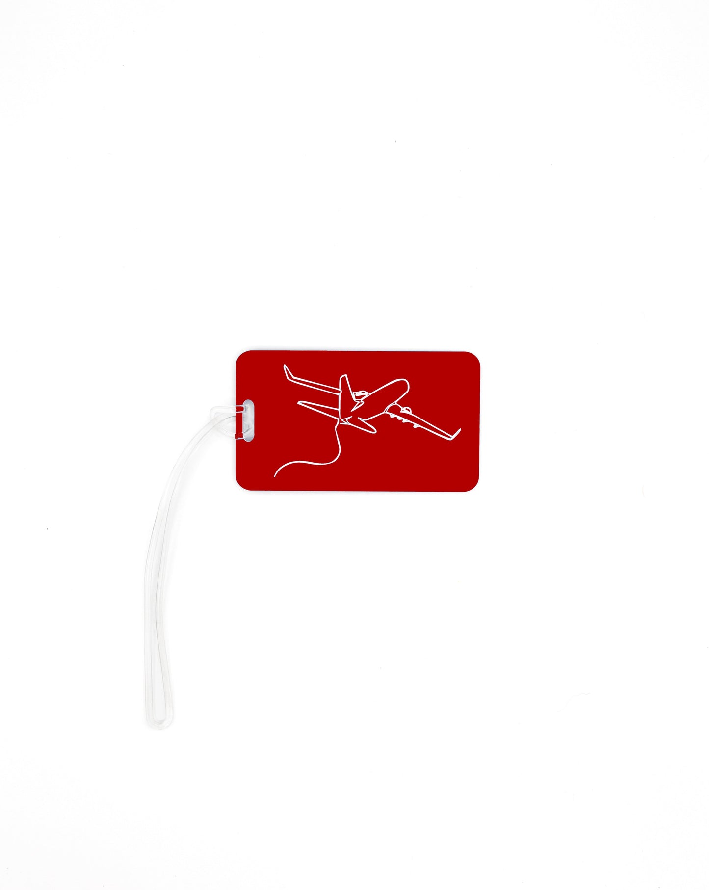 Plane Design acrylic luggage tag in red with worm loop.