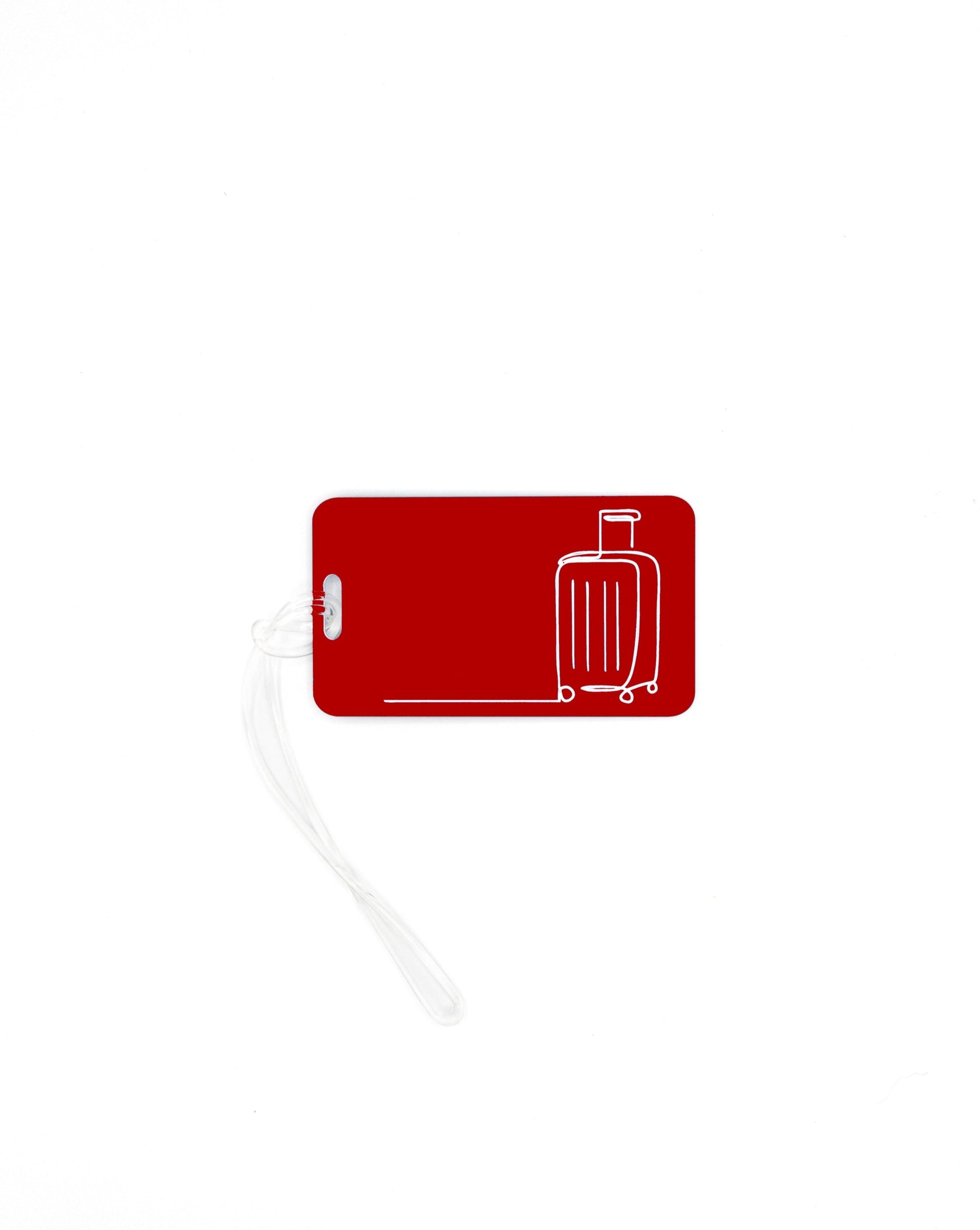 Luggage Design acrylic luggage tag in red with worm loop.