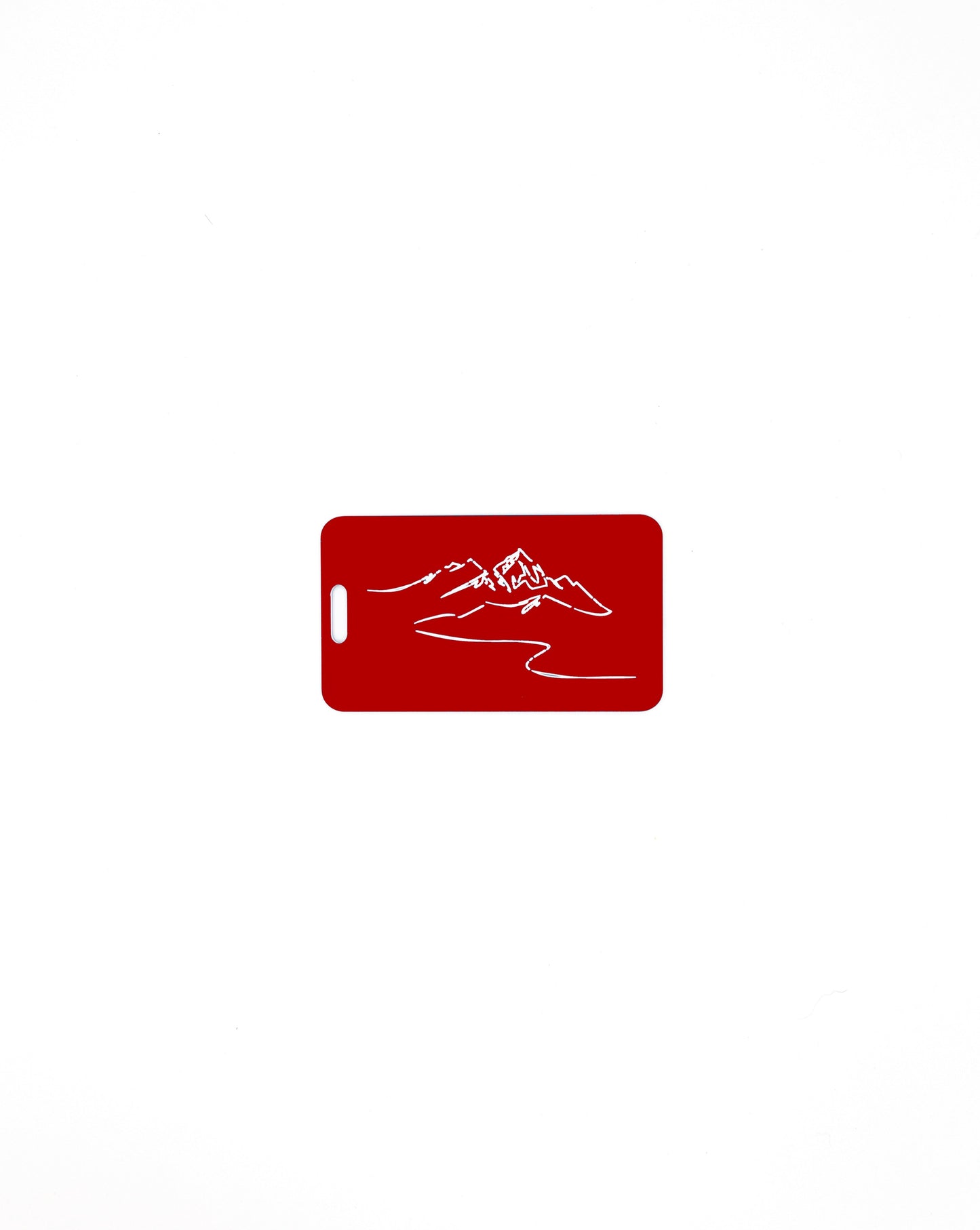 Mountain Design acrylic luggage tag in red.