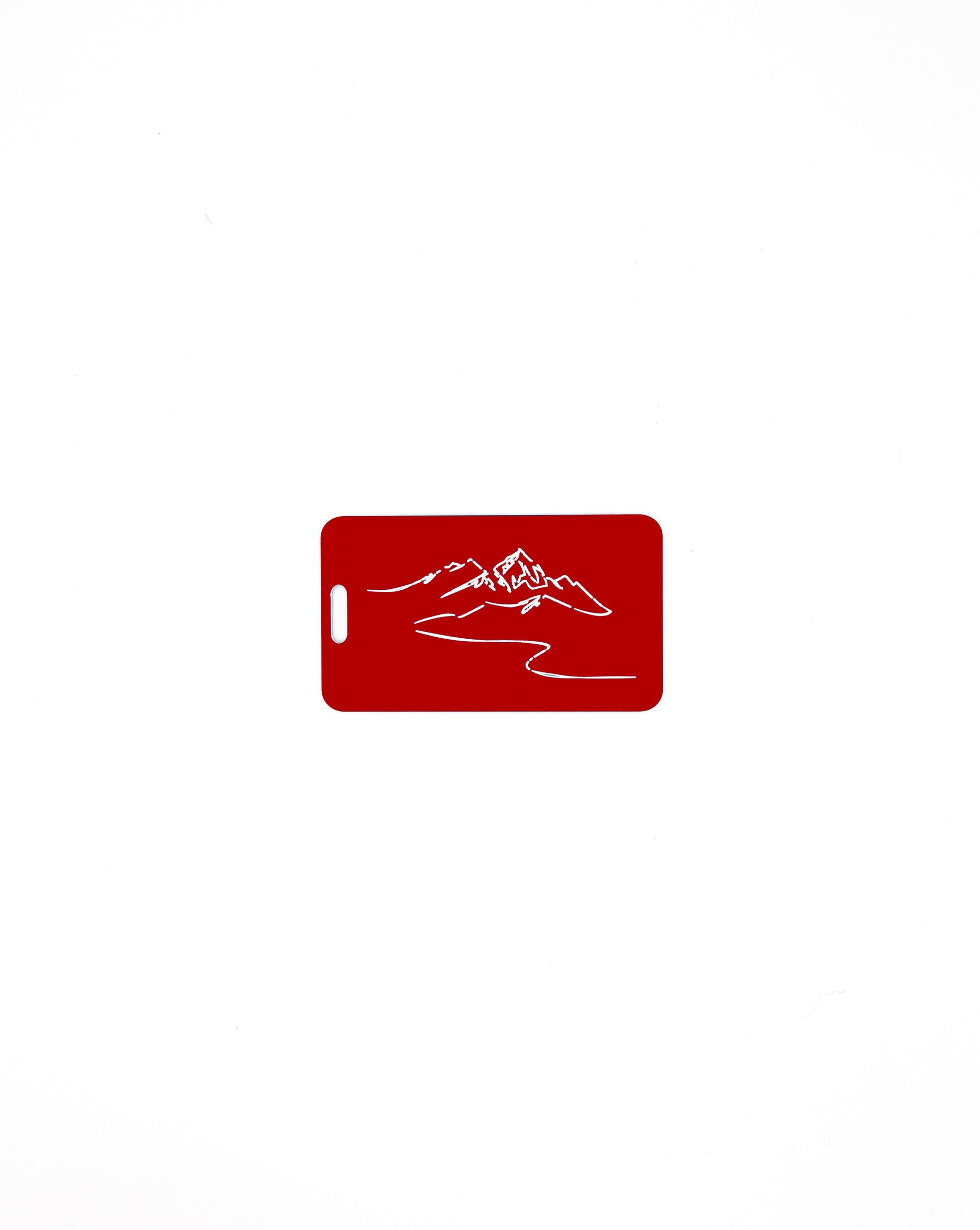 Mountain Design acrylic luggage tag in red.