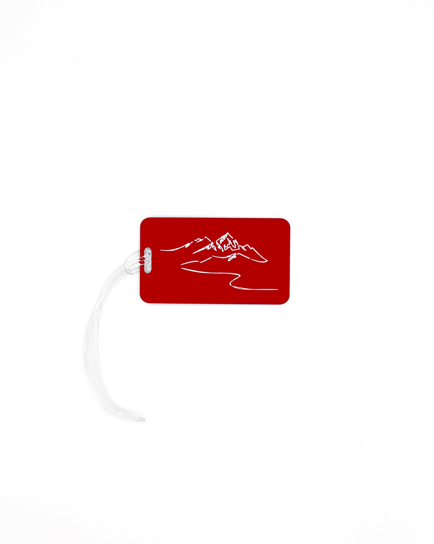 Mountain Design acrylic luggage tag in red with worm loop.