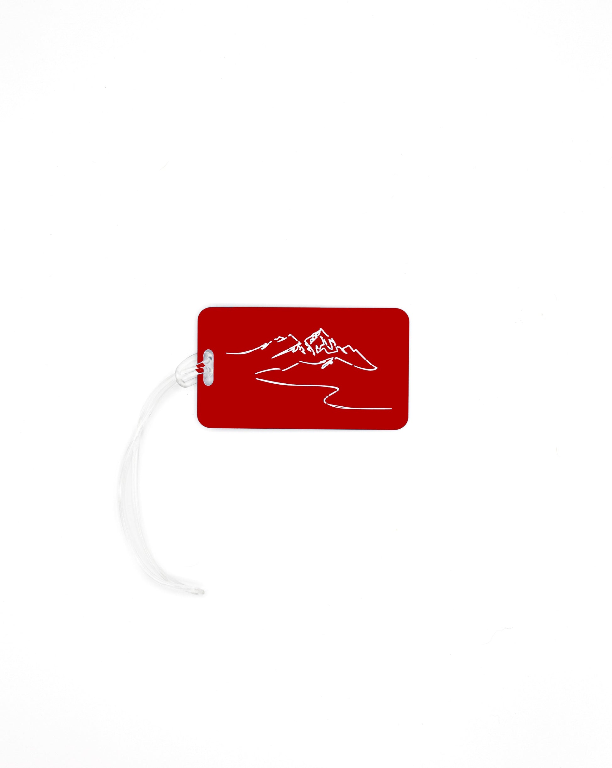 Mountain Design acrylic luggage tag in red with worm loop.