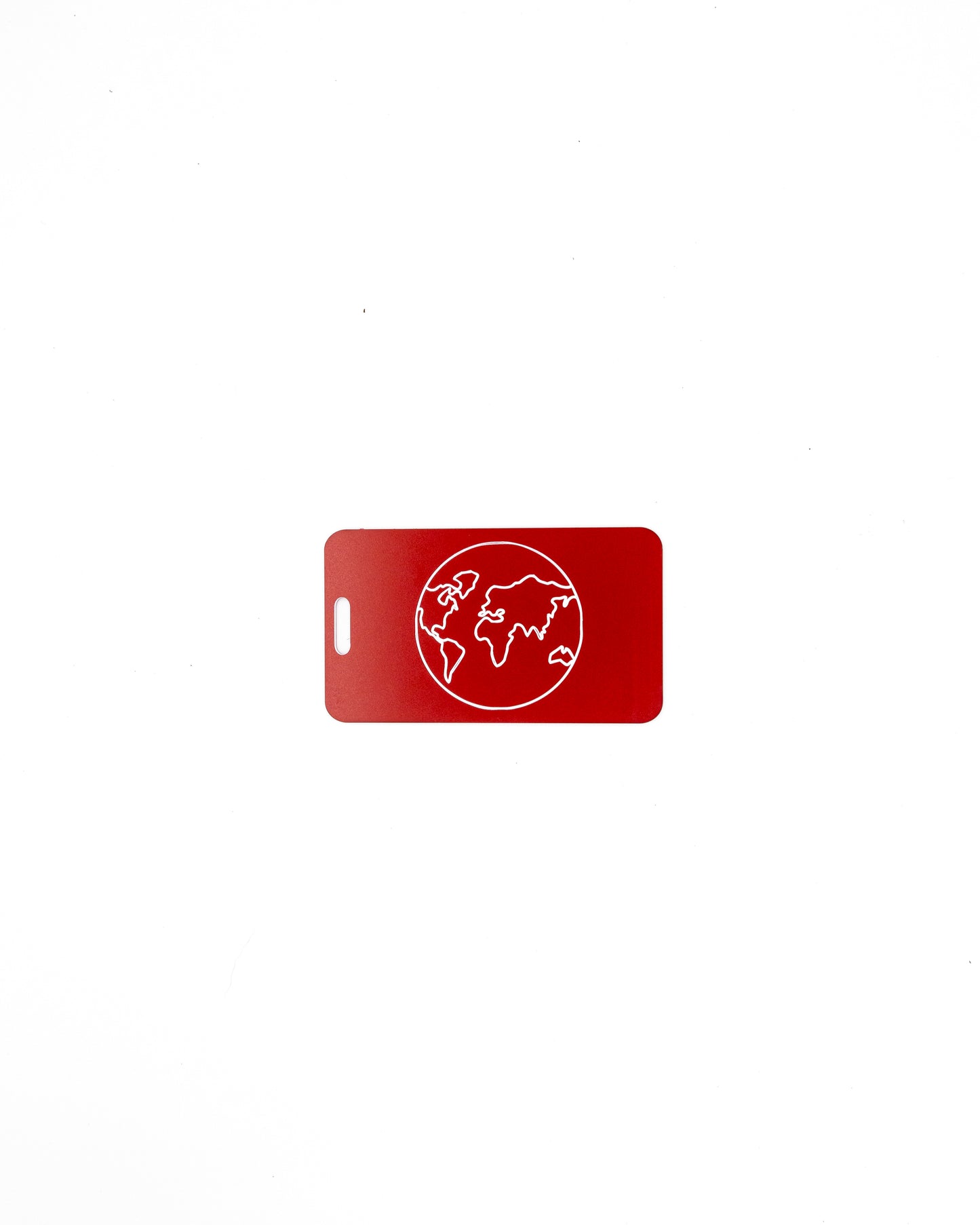 Globe Design acrylic luggage tag in red.