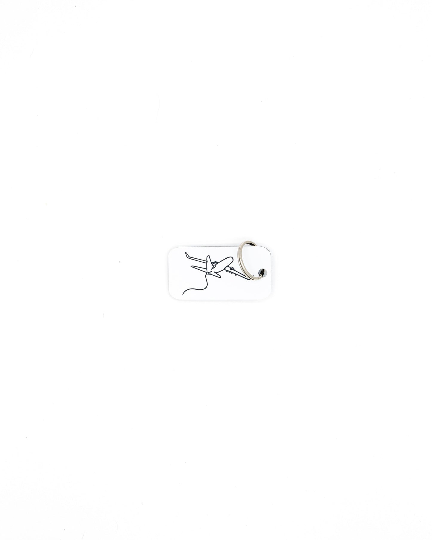 Airplane Design Acrylic Keychain in white with classic key ring.