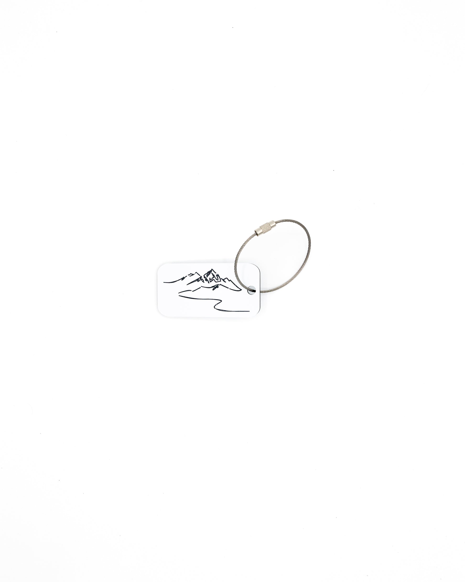 Mountain Design Acrylic Keychain in white with wire loop