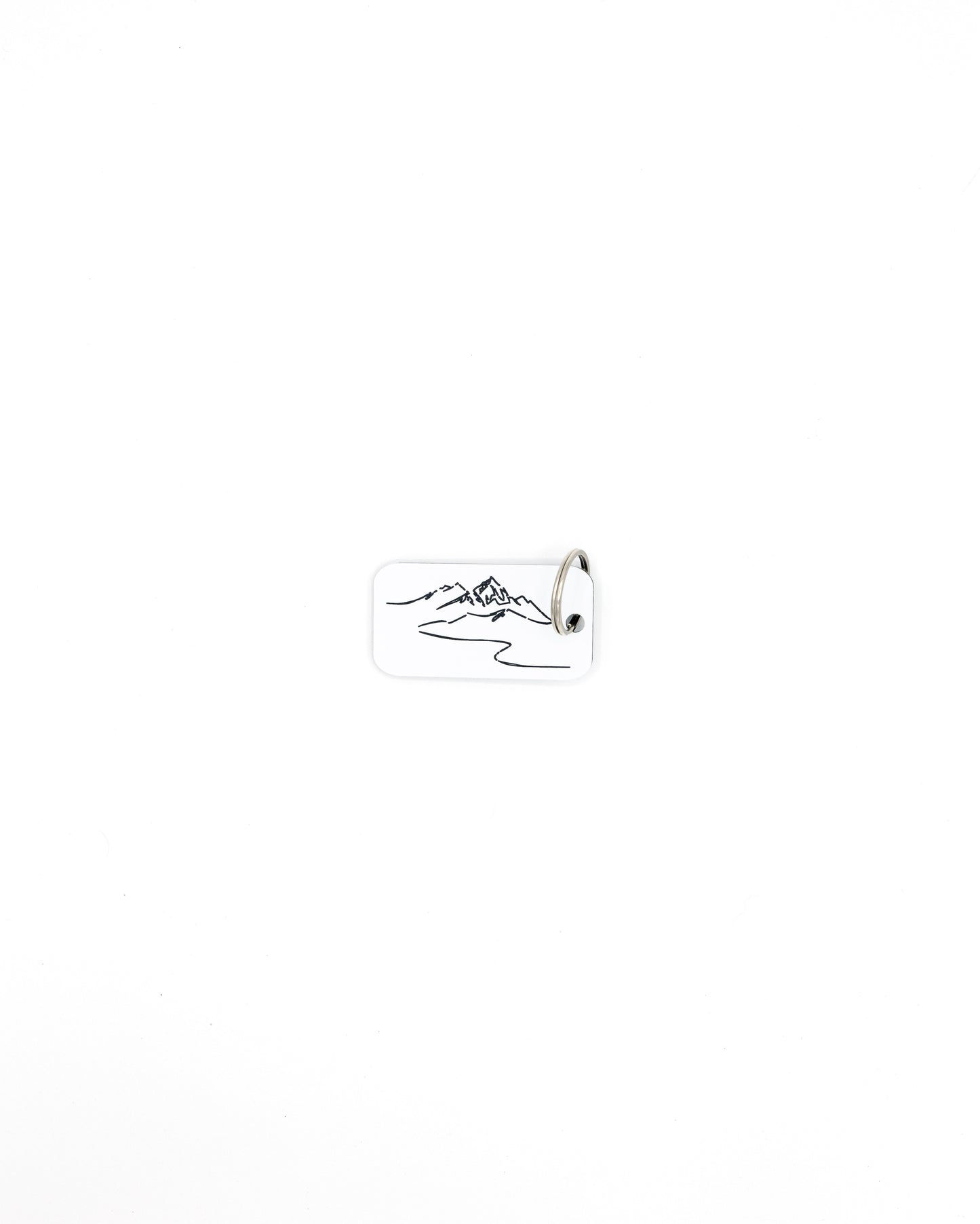 Mountain Design Acrylic Keychain in white with classic key ring