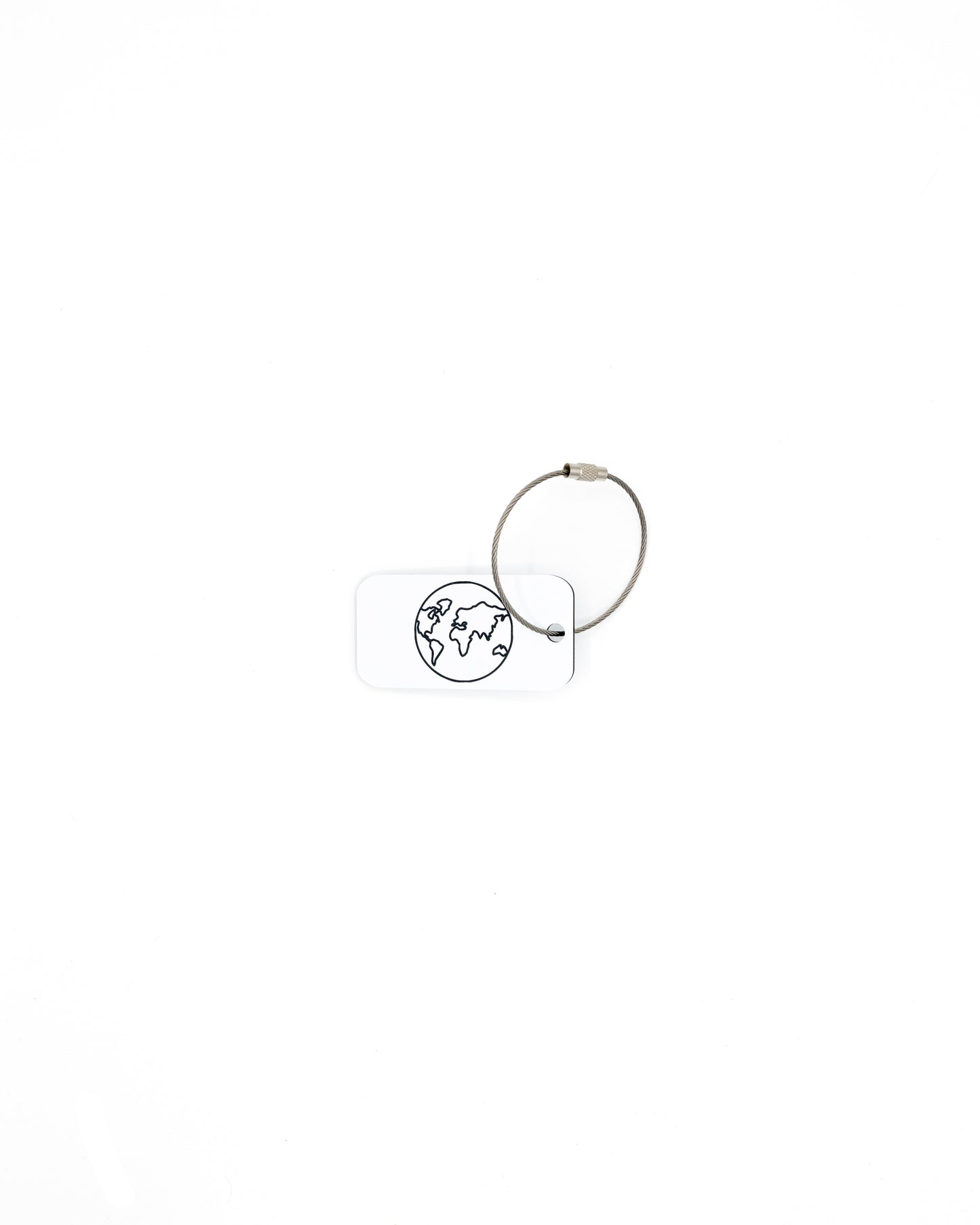 plastic key tag with world design travel accessory white with wire loop