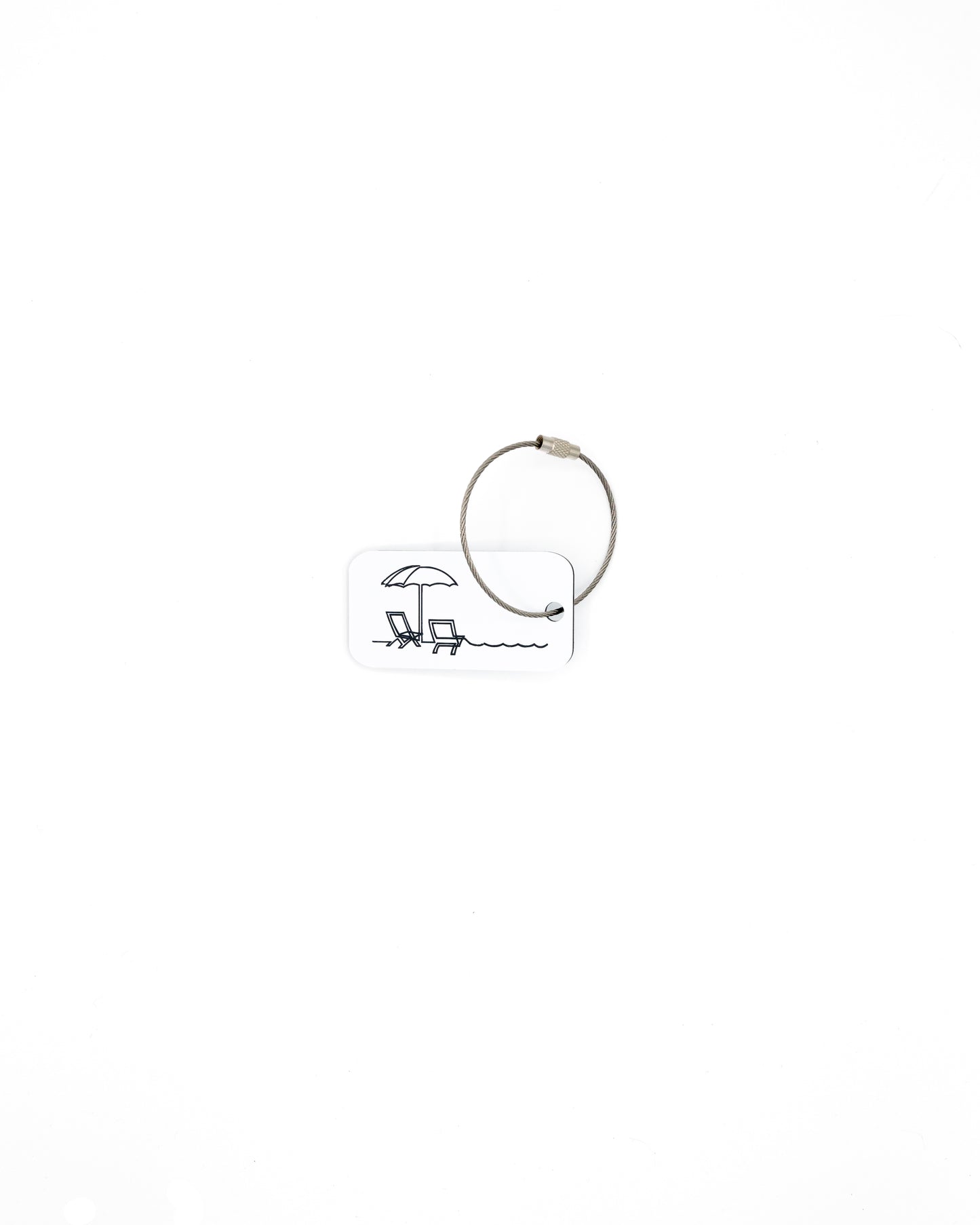 Beach Design Acrylic Keychain in white with wire loop