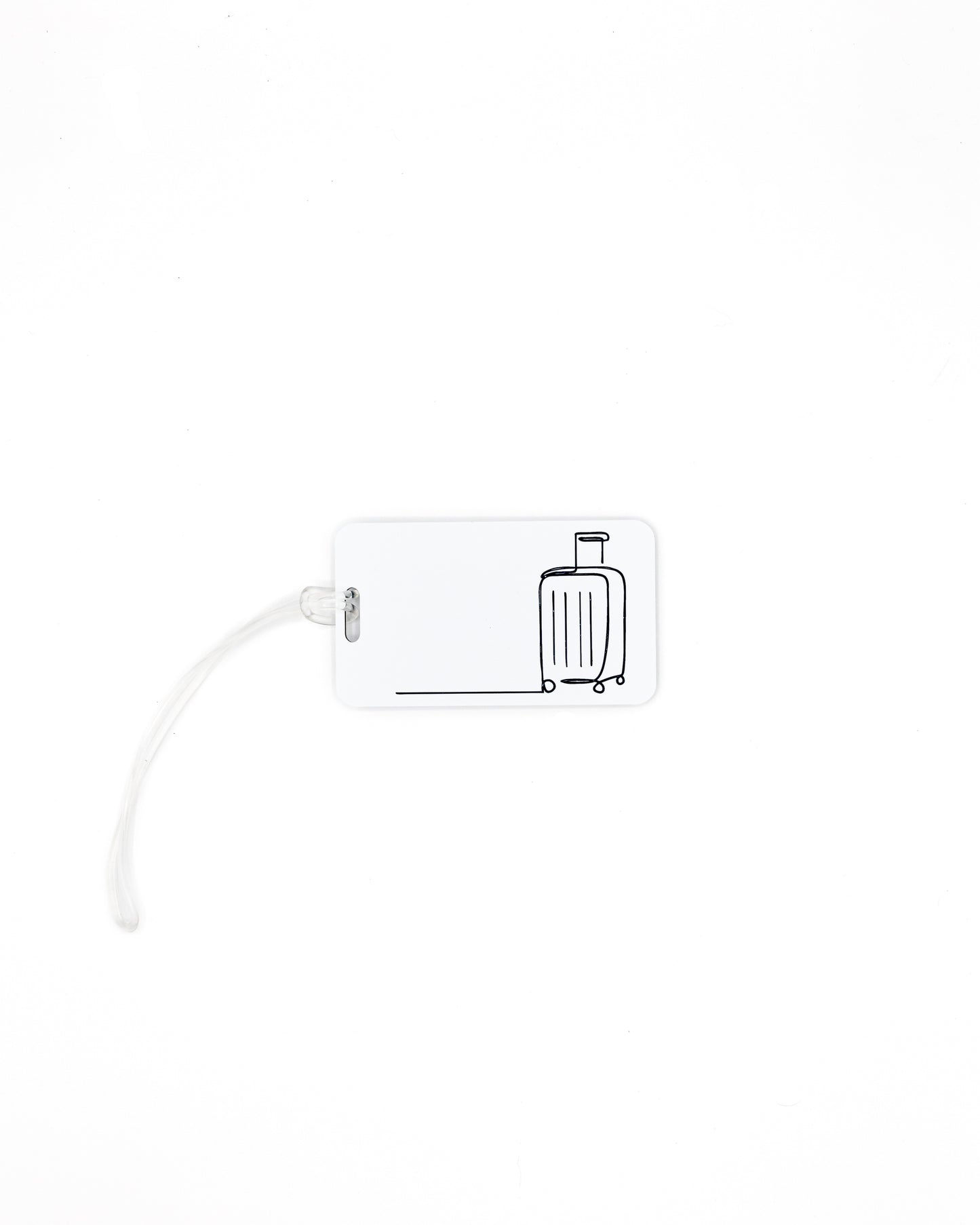 Luggage Design acrylic luggage tag in white with worm loop.