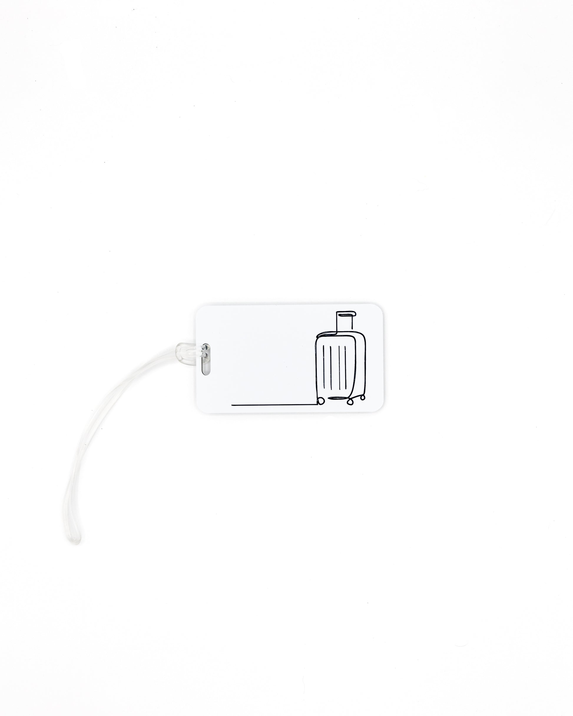 Luggage Design acrylic luggage tag in white with worm loop.