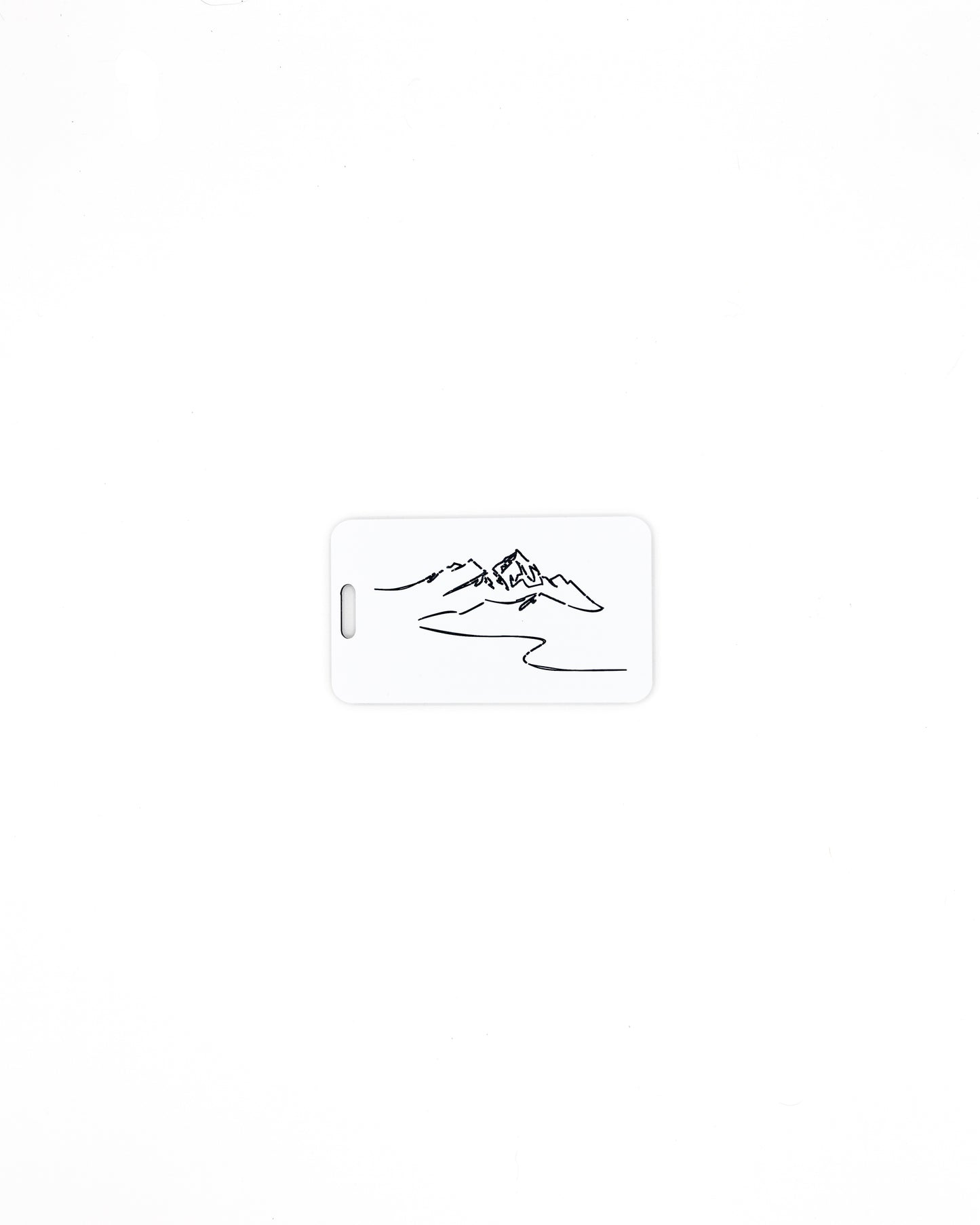 Mountain Design acrylic luggage tag in white.