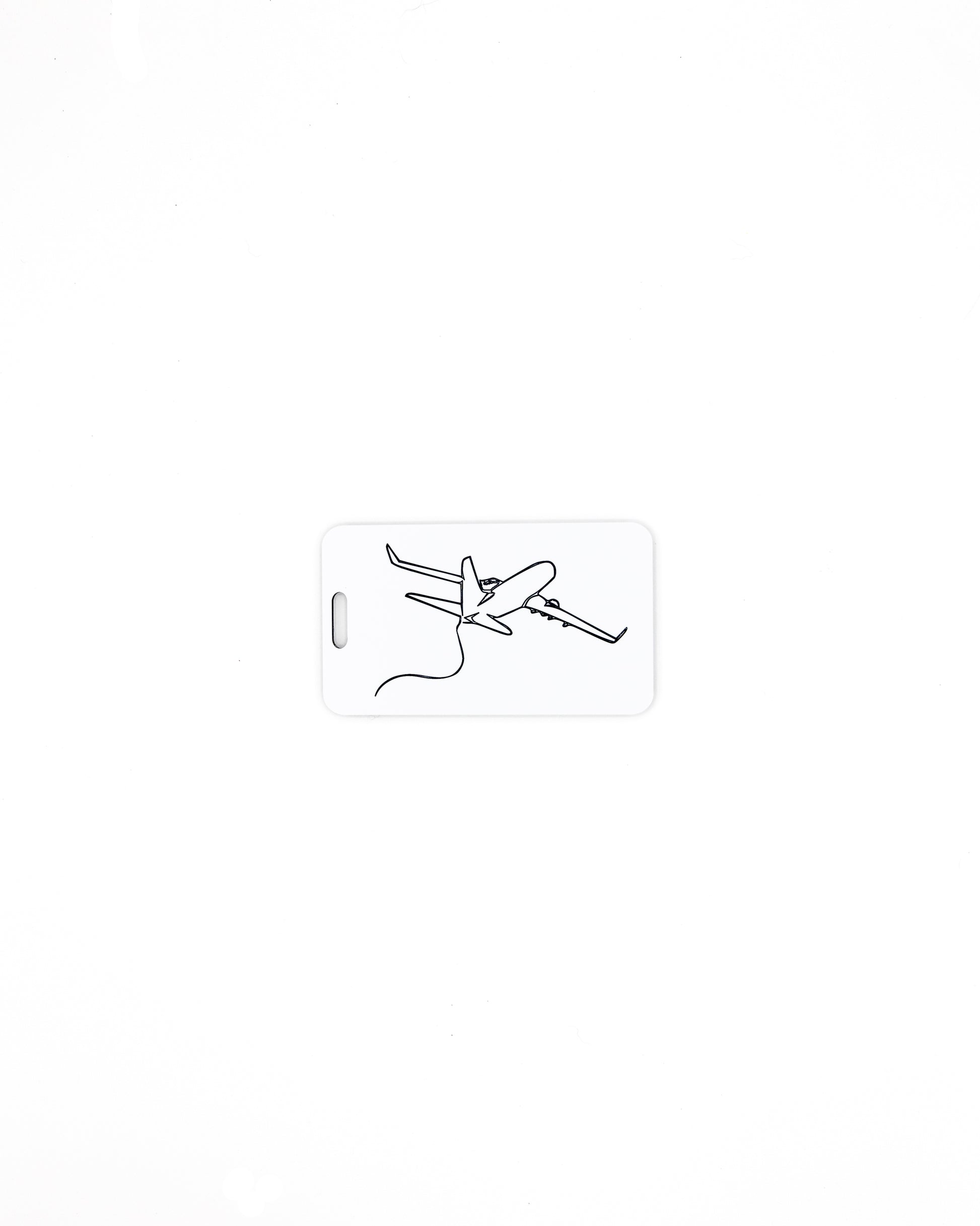 Plane Design acrylic luggage tag in white.
