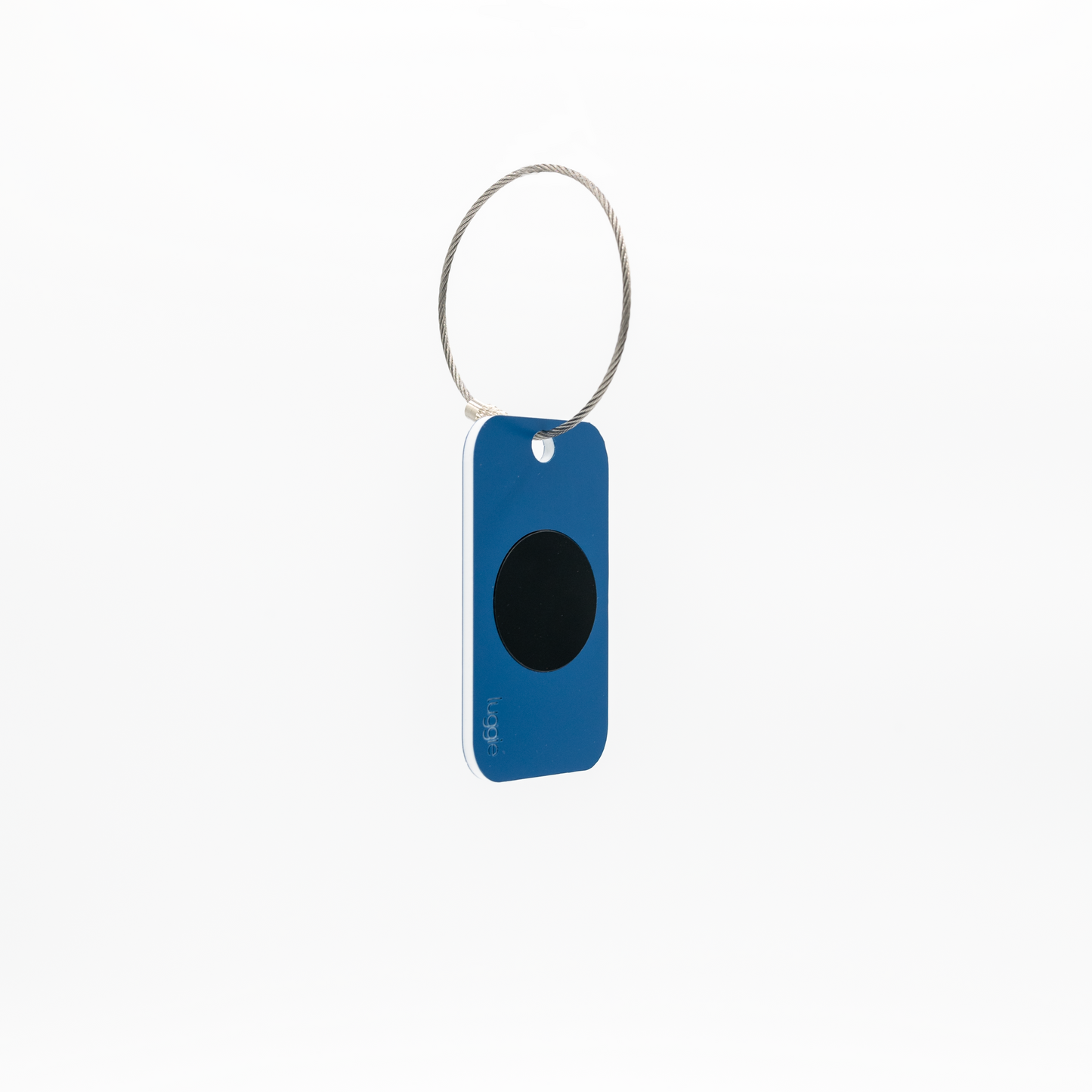 Back view of the light blue Luggie Keychain with a black NFC chip embedded, designed for smart connectivity and daily use.