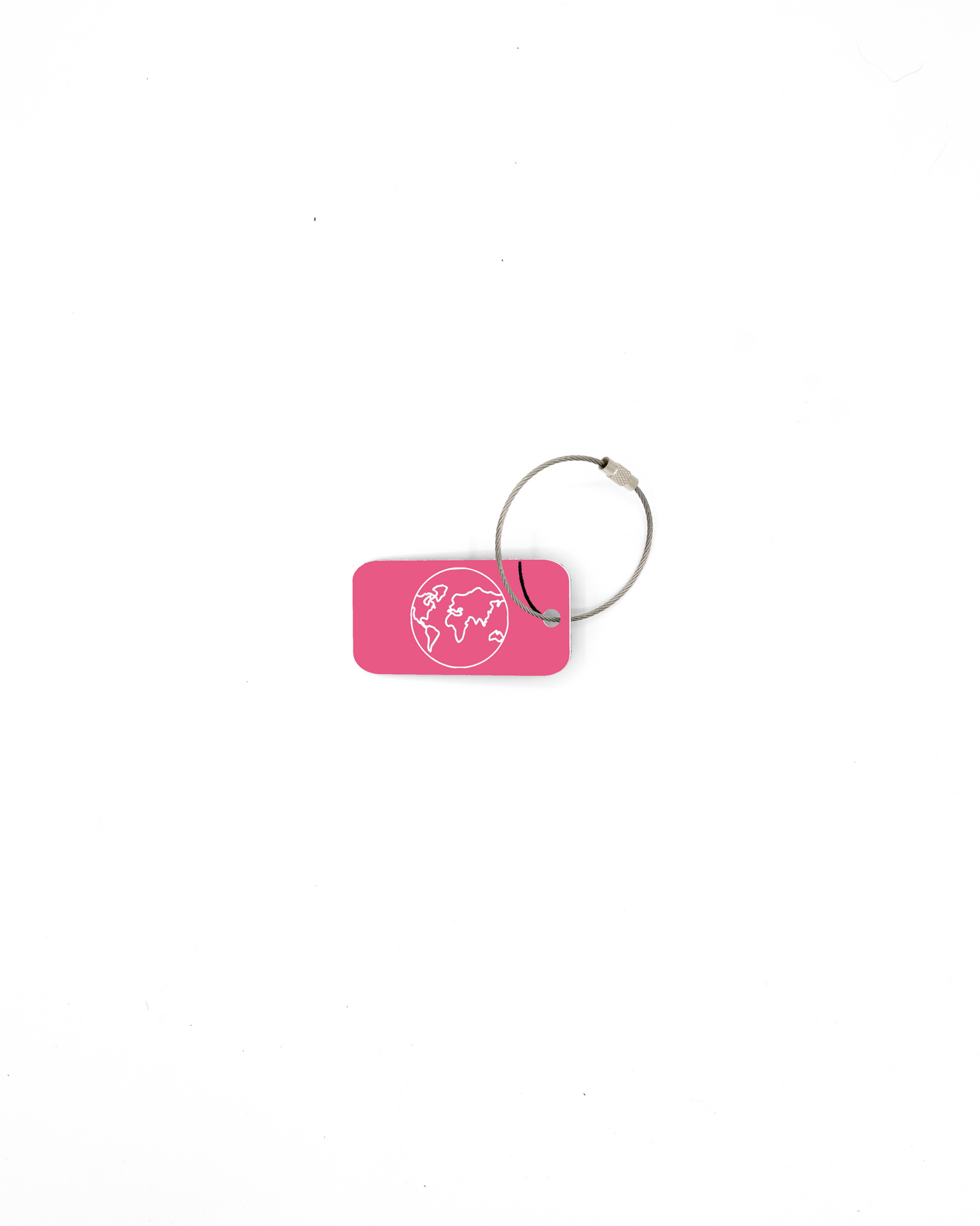pink on white bag tag with wire loop