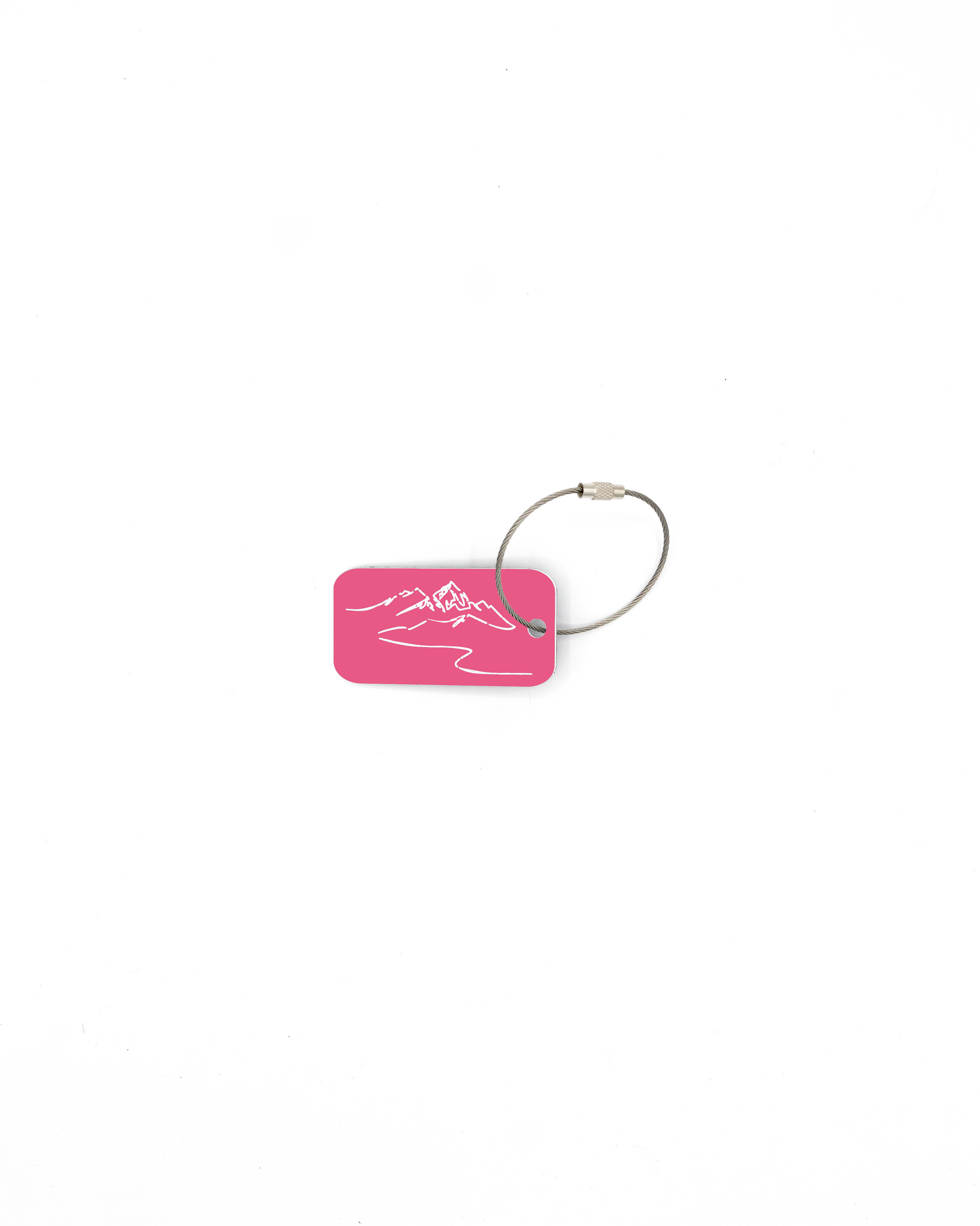 Mountain design acrylic keychain with wire loop in pink.