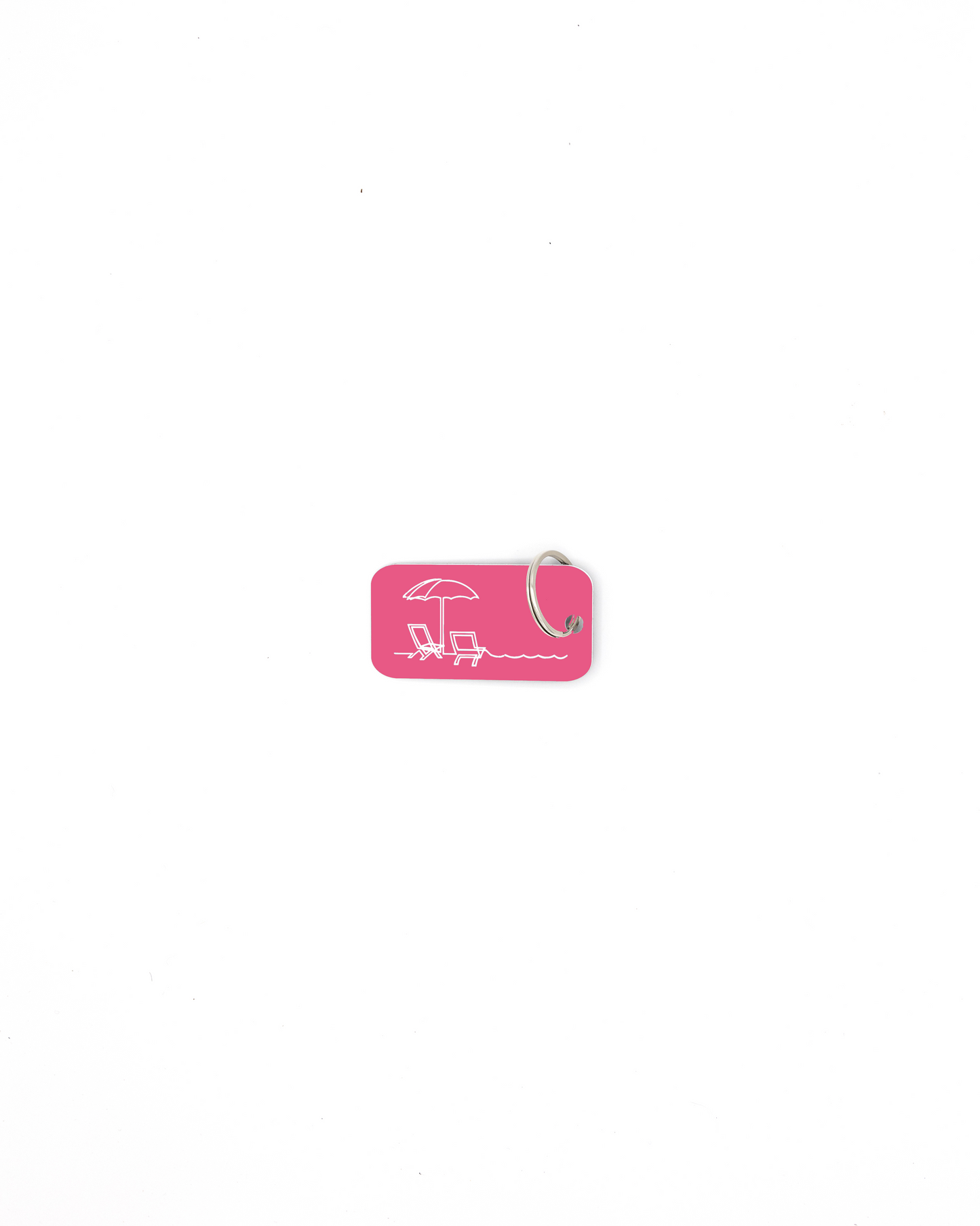 Beach design acrylic keychain with classic key ring in pink.