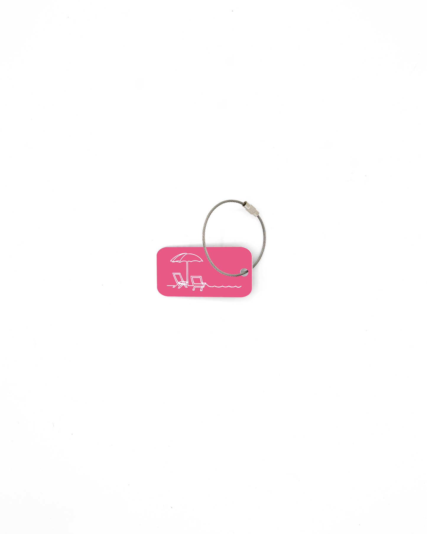 Beach design acrylic keychain with wire loop in pink.