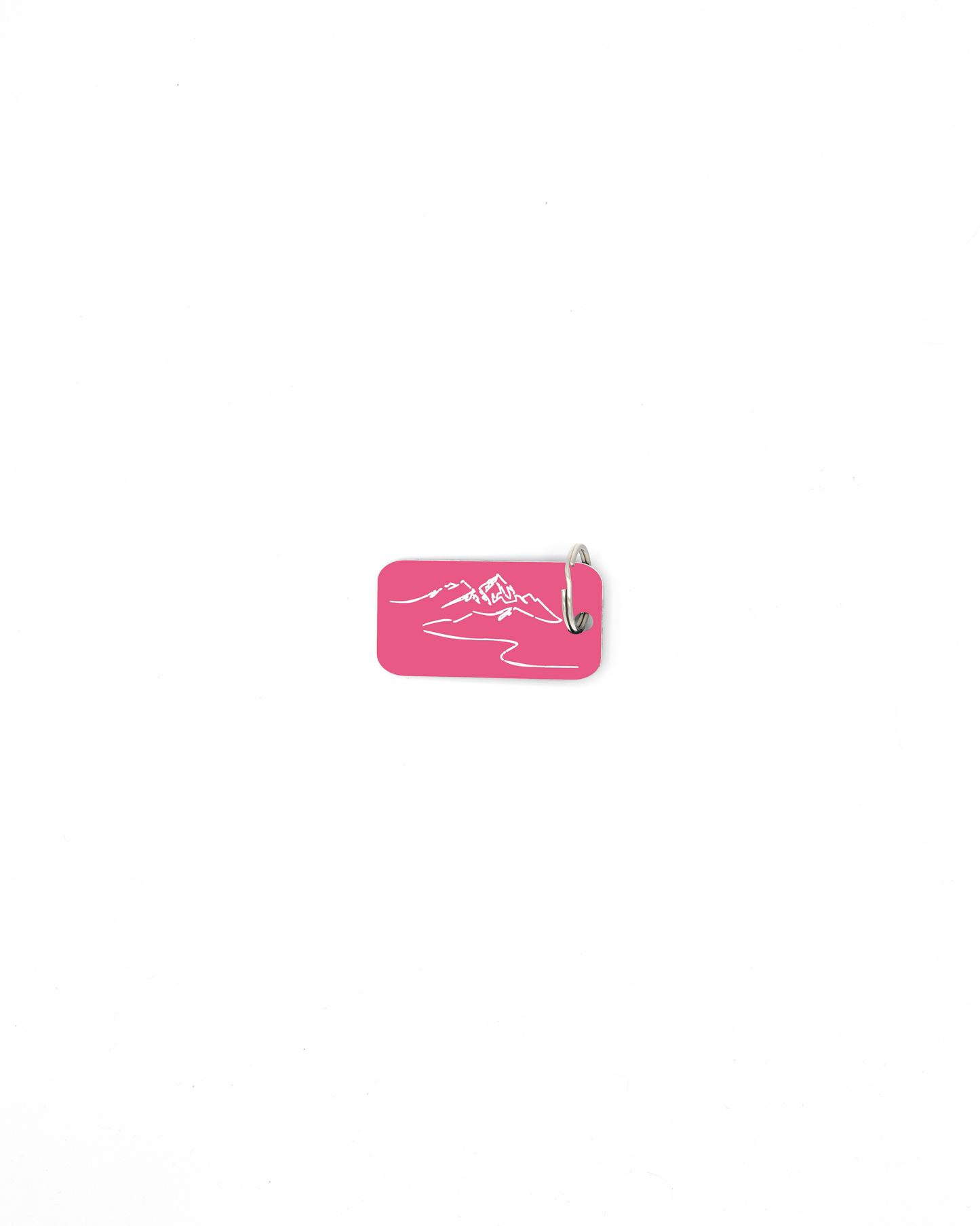 Mountain design acrylic keychain with classic key ring in pink.