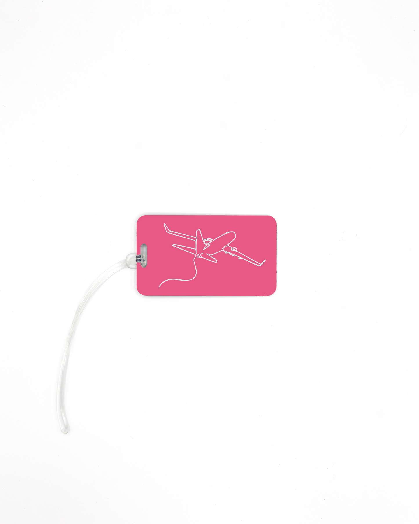 Plane design acrylic luggage tag with worm loop in pink.
