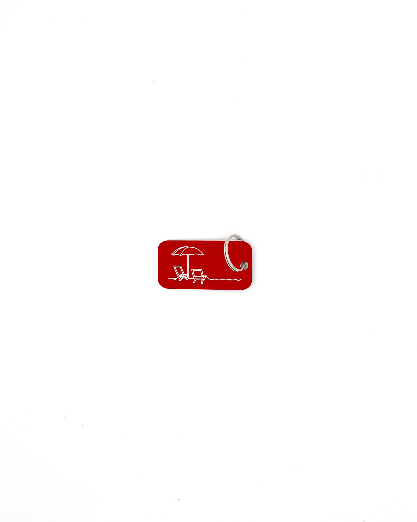 Beach Chair design acrylic keychain in red with classic key ring.