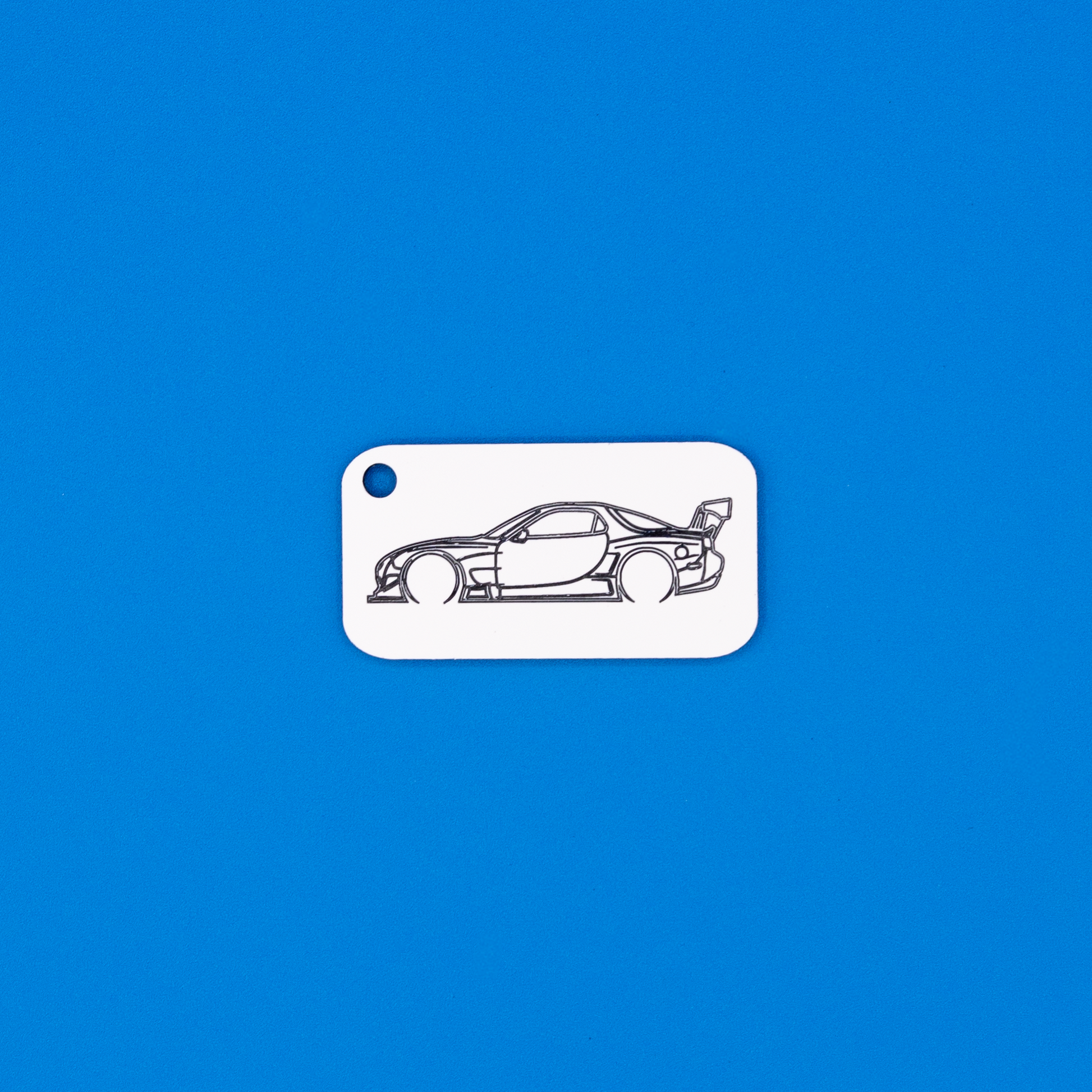 Mazda FD RX7 Acrylic Keychain in white with just the hole.