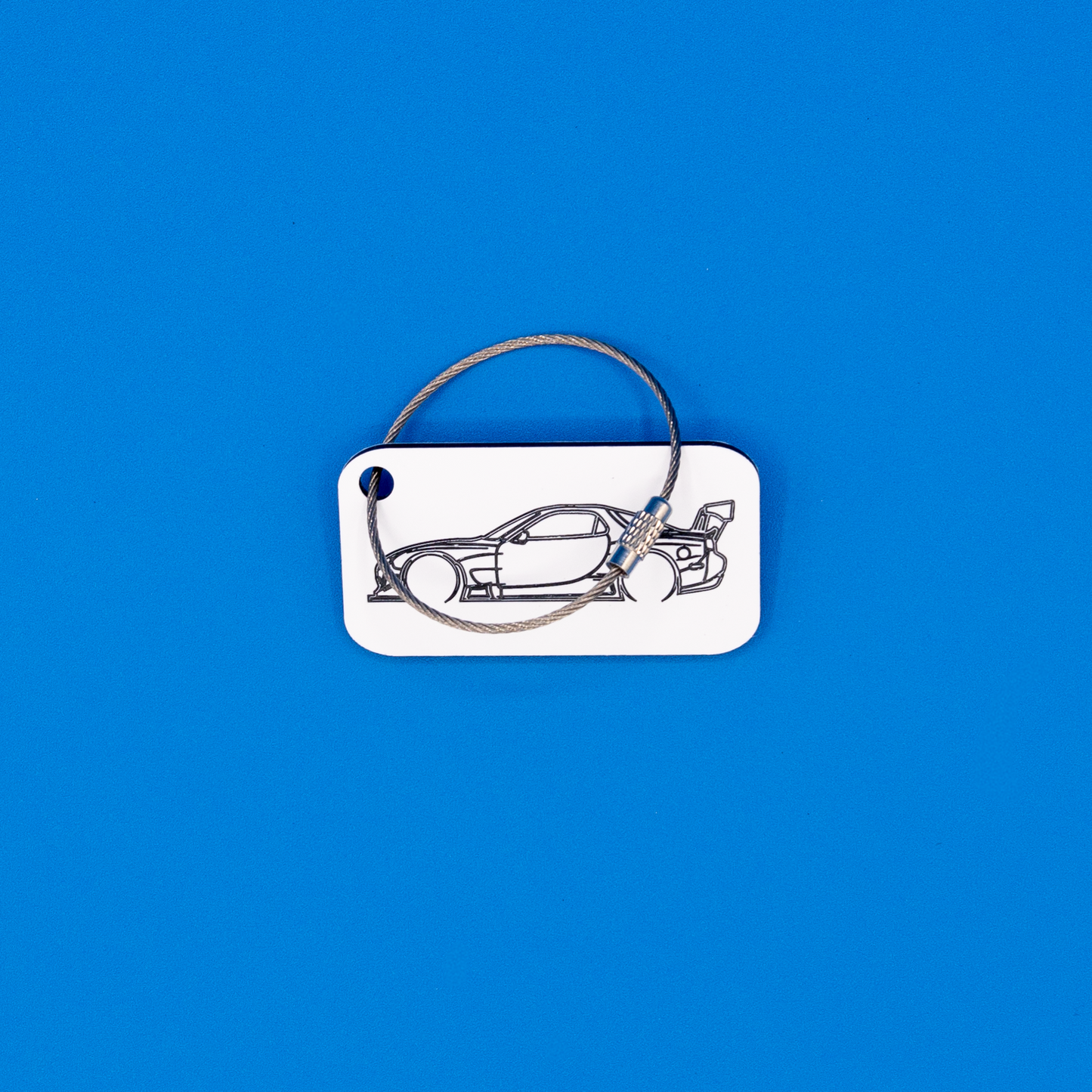 Mazda FD RX7 Acrylic Keychain in white with wire loop.