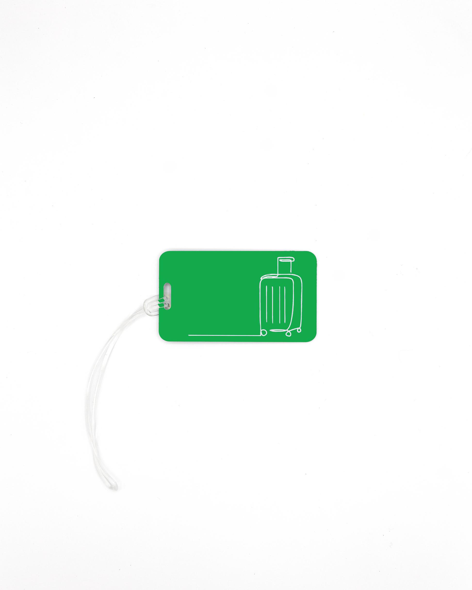 Luggage design acrylic luggage tag in spring green with worm loop.