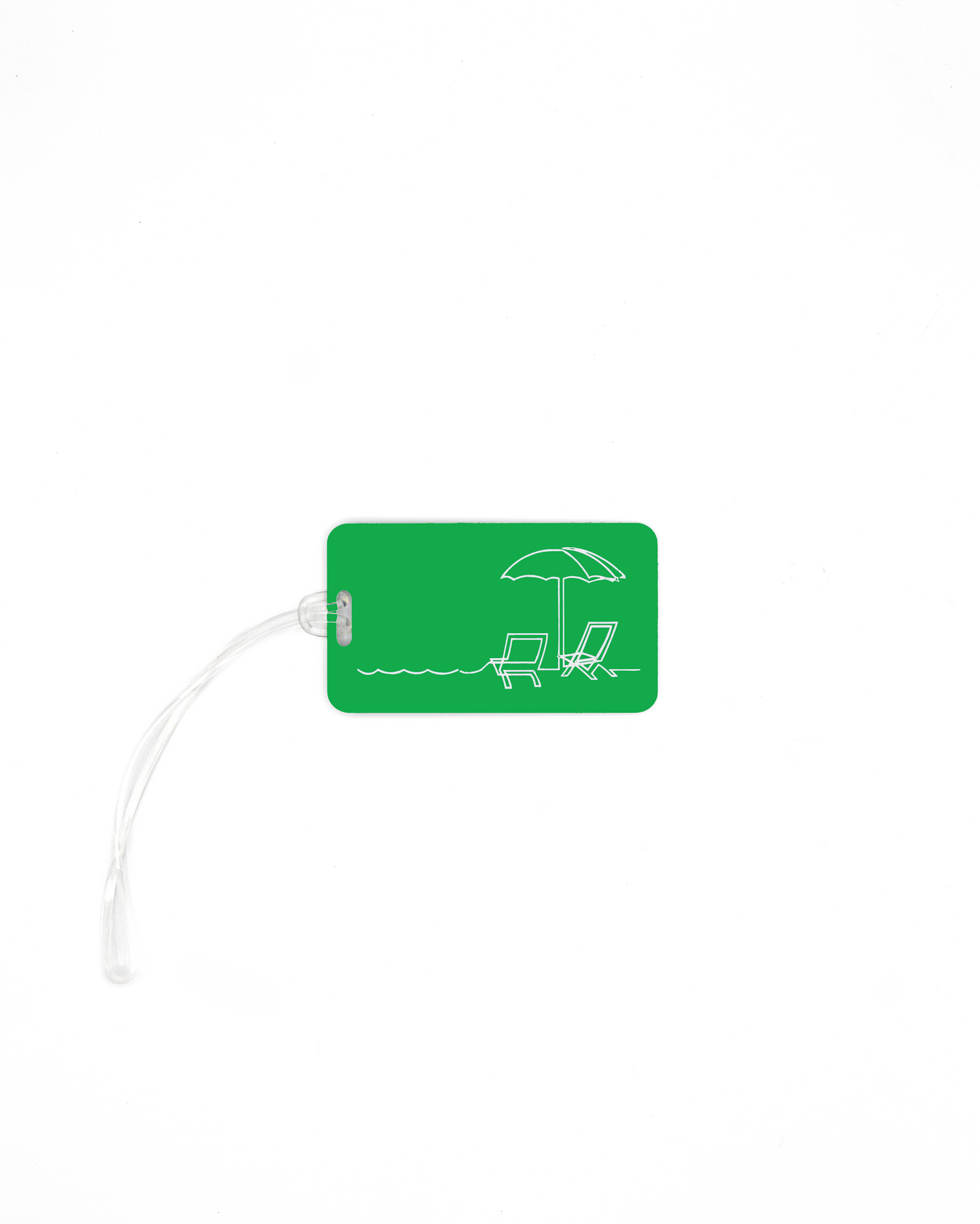 Beach design acrylic luggage tag with worm loop in spring green.