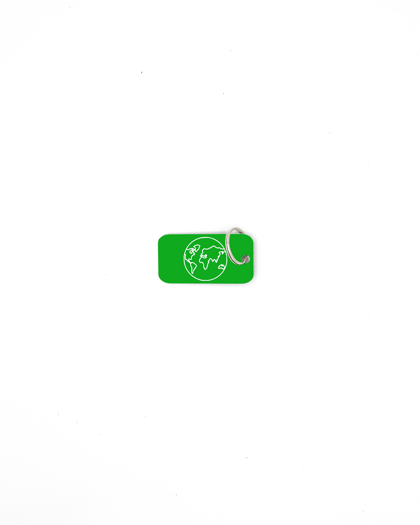 Globe design acrylic keychain in spring green with classic key ring.