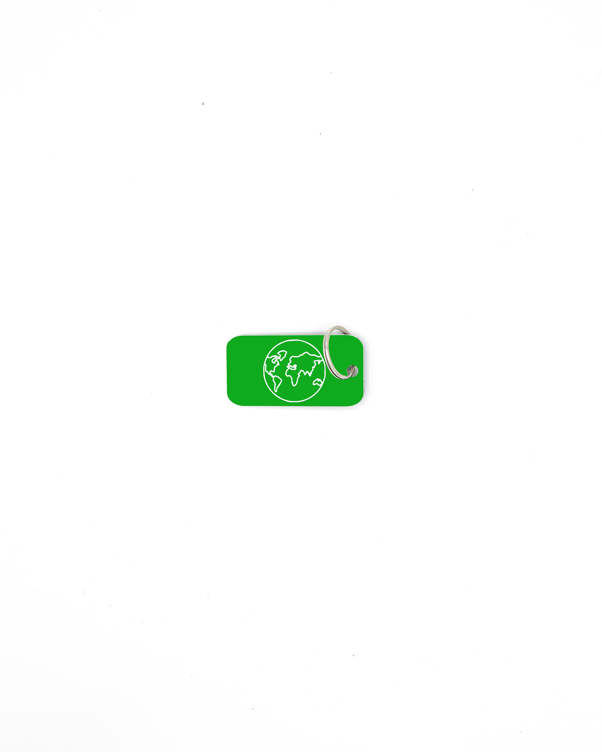 Globe design acrylic keychain in spring green with classic key ring.