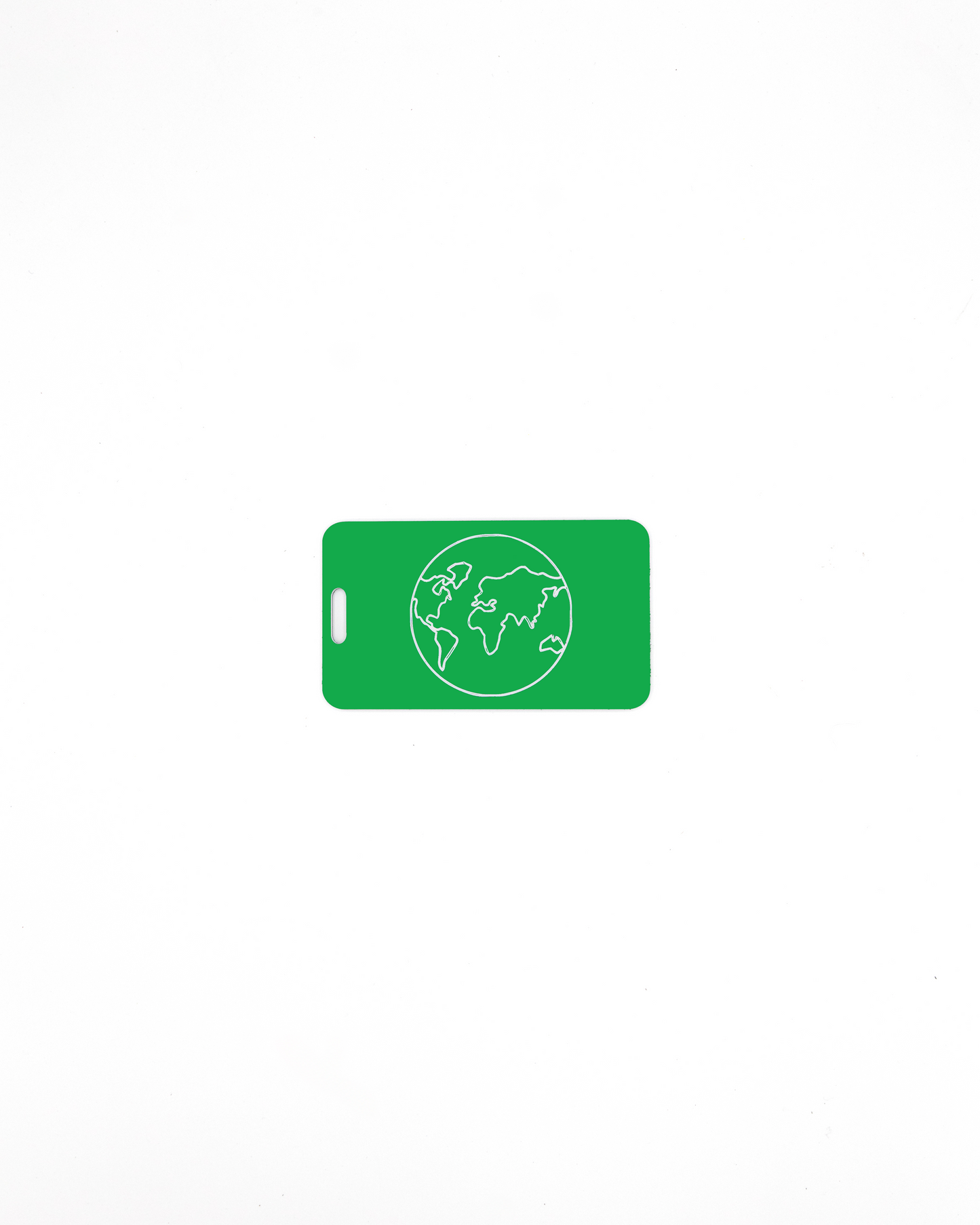 Globe design acrylic luggage tag in spring green.